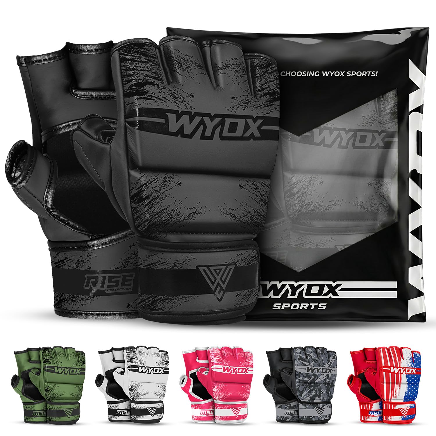 WYOX MMA Gloves for Men &amp; Women – Open Palm MMA Sparring Gloves with Multi-Layer Knuckle &amp; Thumb Padding, Wrist Support, Fingerless Punching Bag Gloves for Grappling, Kickboxing, Muay Thai &amp; Training