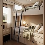 RV Échelle de lit bouché, 55Inch Remorque de voyage de service lourd Échelles de lit, Camper en métal Échelle de lit Bunk avec 4 Bouchons de crochet et de pied, 330 LBS Chargement des escaliers portatifs à l'échelle de lits jumeaux (Noir, 55inch)