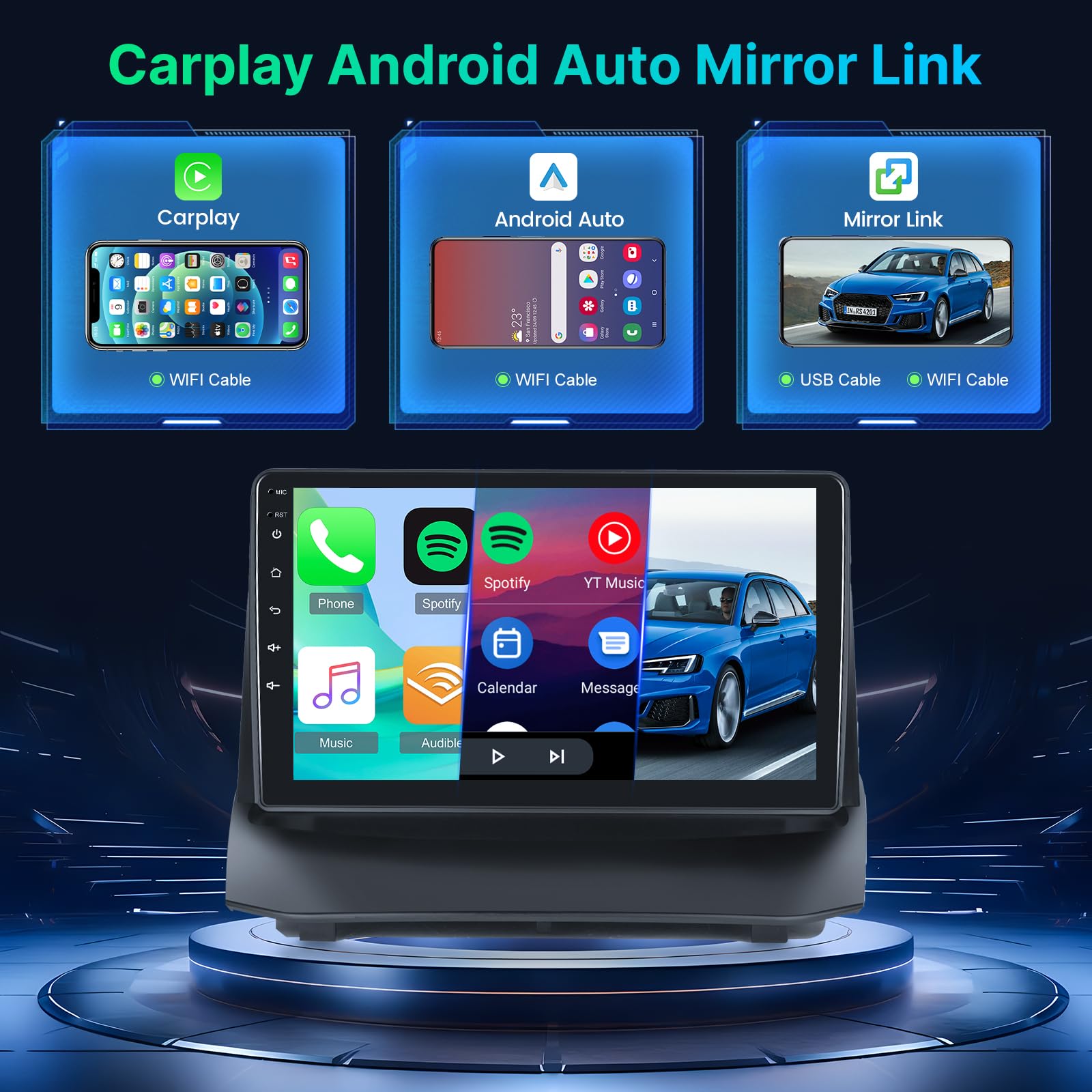 [4+64G] Carplay Radio Coche para Ford Fiesta 2009-2017 - Pantalla táctil de 9 pulgadas IPS 1280*720P EQ Audio - Inalámbrico Android Auto, AI DSP, Personalizar Página de inicio, SWC+Cámara de seguridad