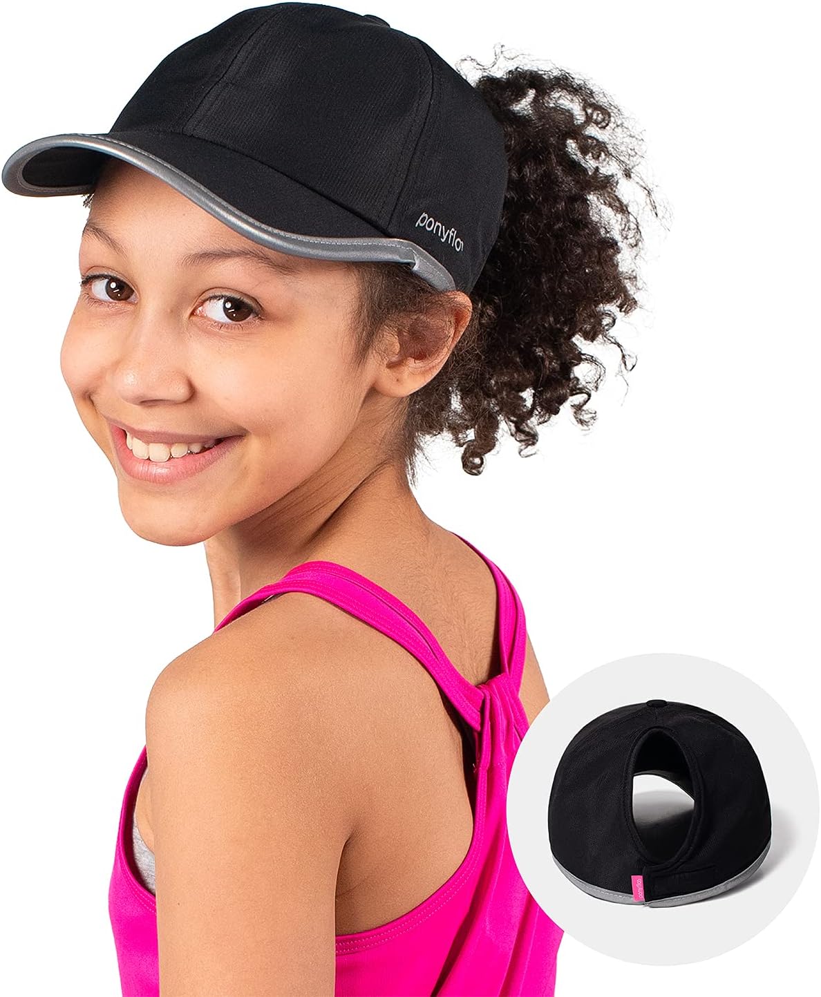 Ponyflo Kids Active Ponytail Hat Patented - Baseball Hat with Full Back Opening for Young Girls - UV Certified Protection - Image 2