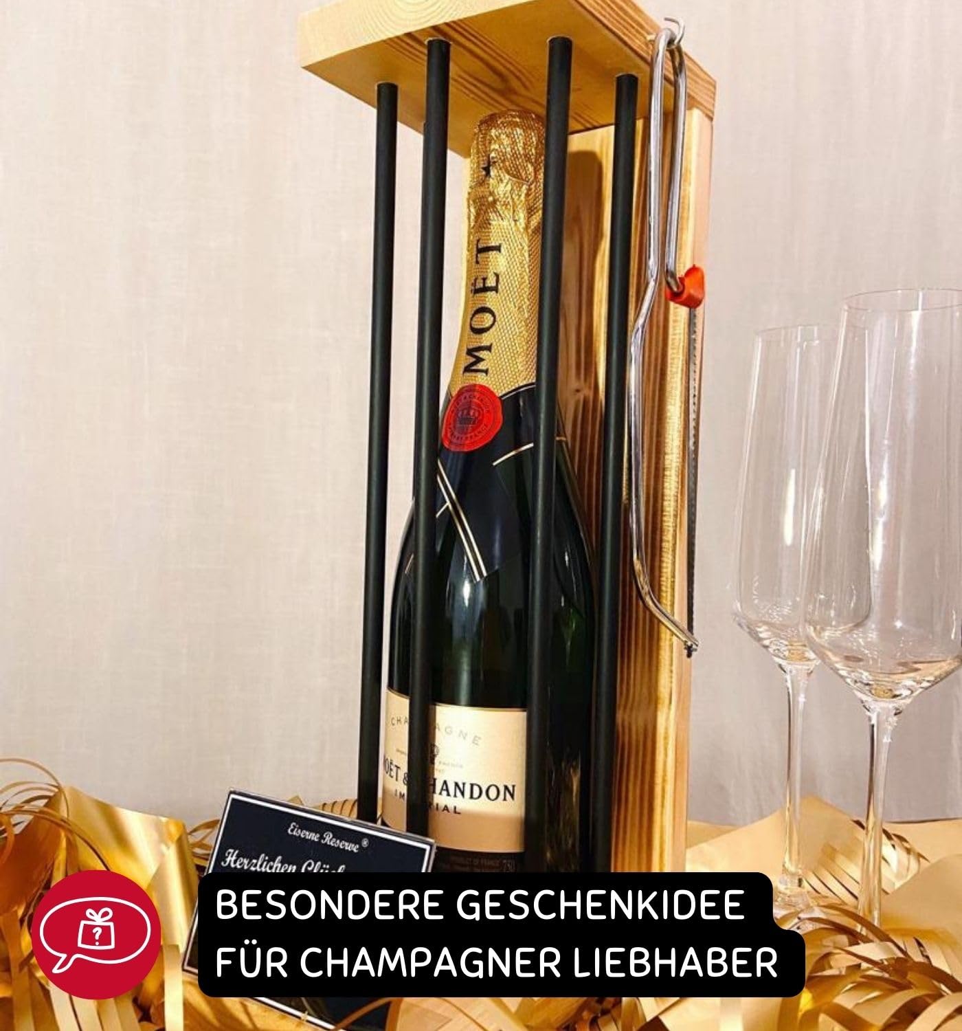 Moet Hochzeitsgeschenk für Brautpaar - Hochzeit Geschenk Eiserne Reserve Black Edition incl. Notsäge Text s/w Alles Gute zur Hochzeit Champagner (1 x 0.75 l)