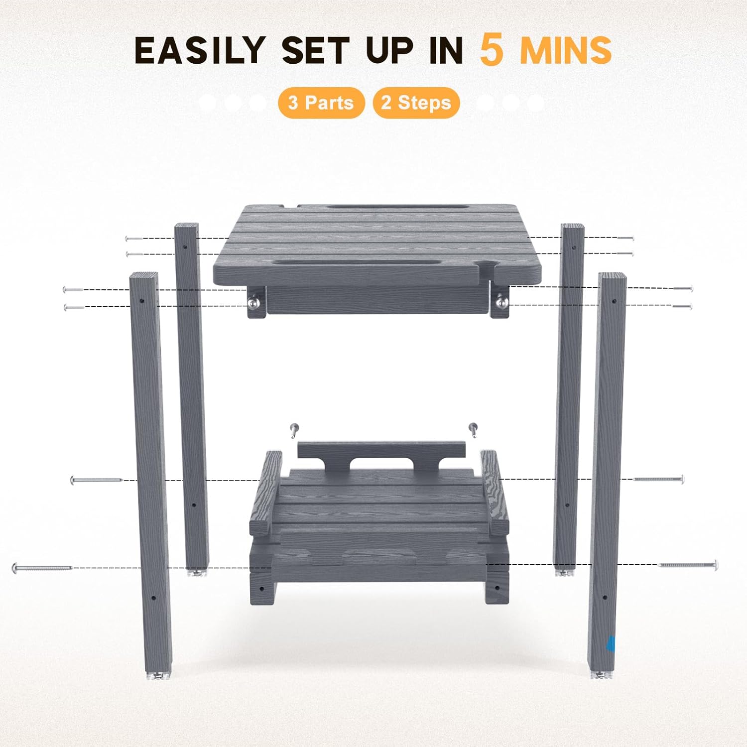 NALONE Shower Bench, HDPE Shower Benches with Storage Shelf & Handles, Indoor & Outdoor Use (Grey)