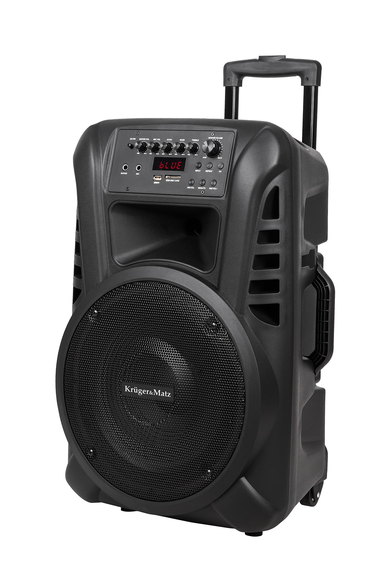 Krüger&Matz KM1712 - Altoparlante Bluetooth attivo PA-DJ (2 x microfono radio, SD, FM, USB, telecomando), 40 W, 488 x 387 x 665 mm, colore: Nero