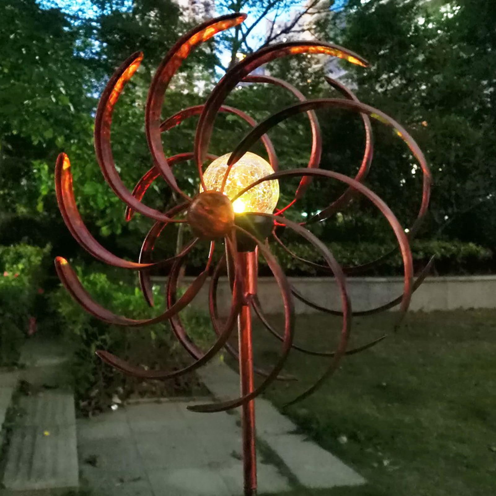 Metalen windmolen op zonne-energie - azuurblauw met LED-licht