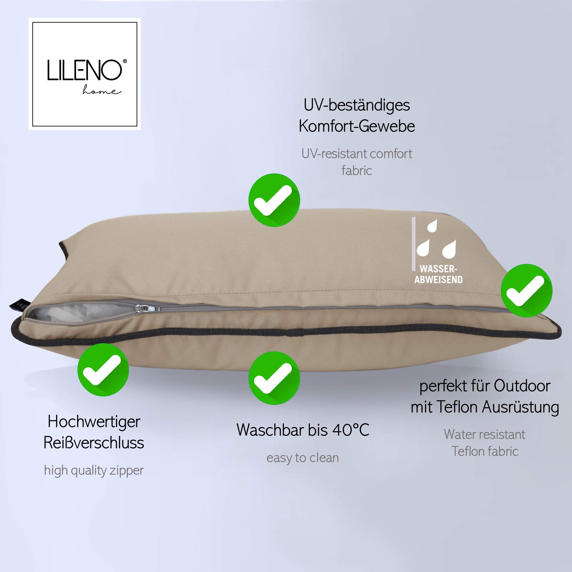 Cuscini Esterni LILENO HOME 45x45cm - Federe Impermeabili Con Keder, Grigio Petrolio, Set Da 2 (Senza Imbottitura) - Foto 4