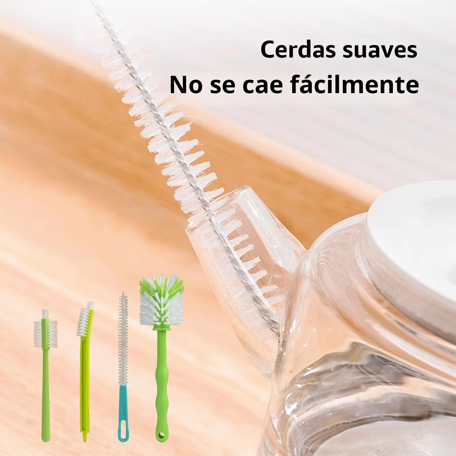 Cepillo de Limpieza para Botellas de 4 Piezas, Cerdas de Nylon Duraderas, Ideal para Botellas de Agua Deportivas, Teteras, Biberones y Teclados de Ordenador - Libre de y Ecológico
