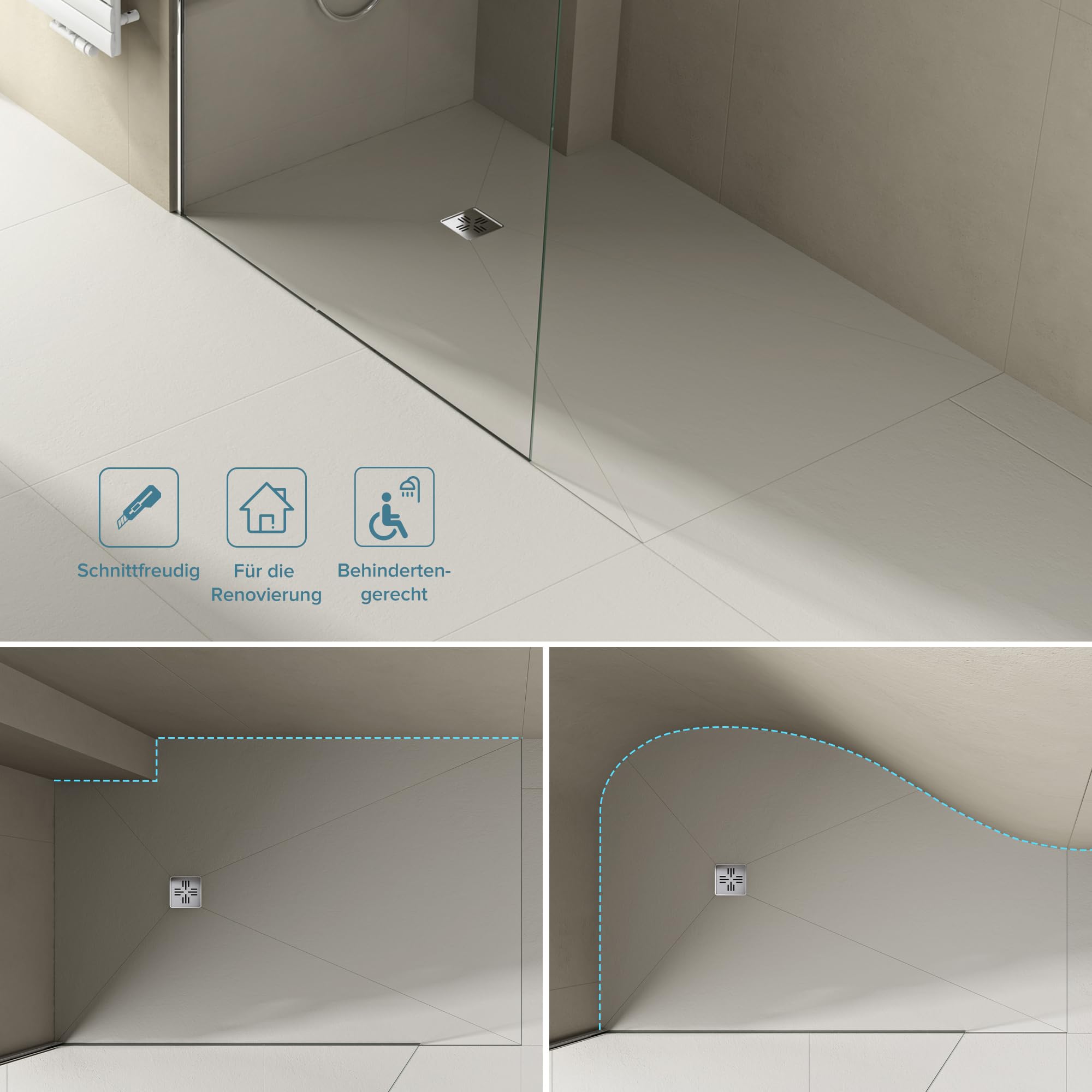 doporro Receveur à Carreler Recoupable sur Mesure pour Douche Bac de Douche avec Pente Intégrée 100x100x4cm avec Bonde AL06 Design XPS