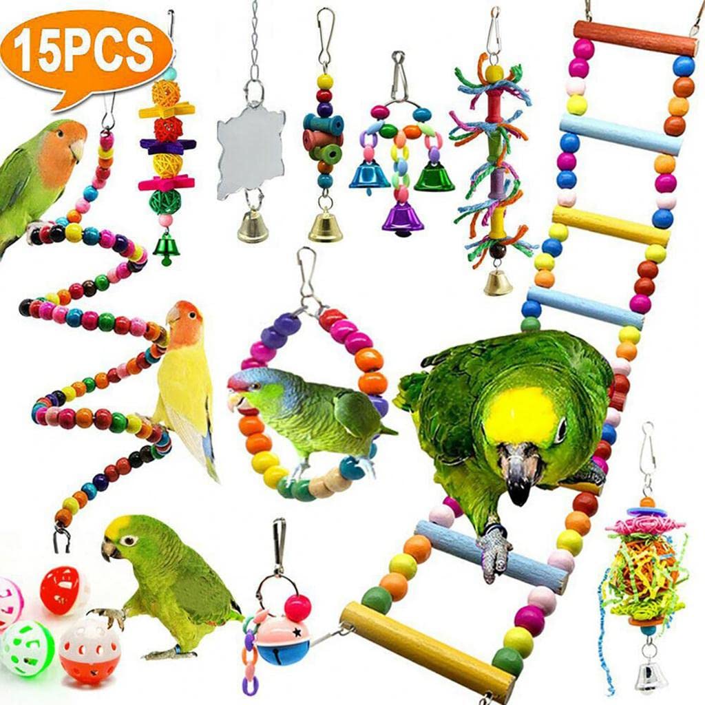 Kit de 15 Jouets pour Perroquets, échelle pour Cage, Accessoires pour Perruches et Jouets Suspendus