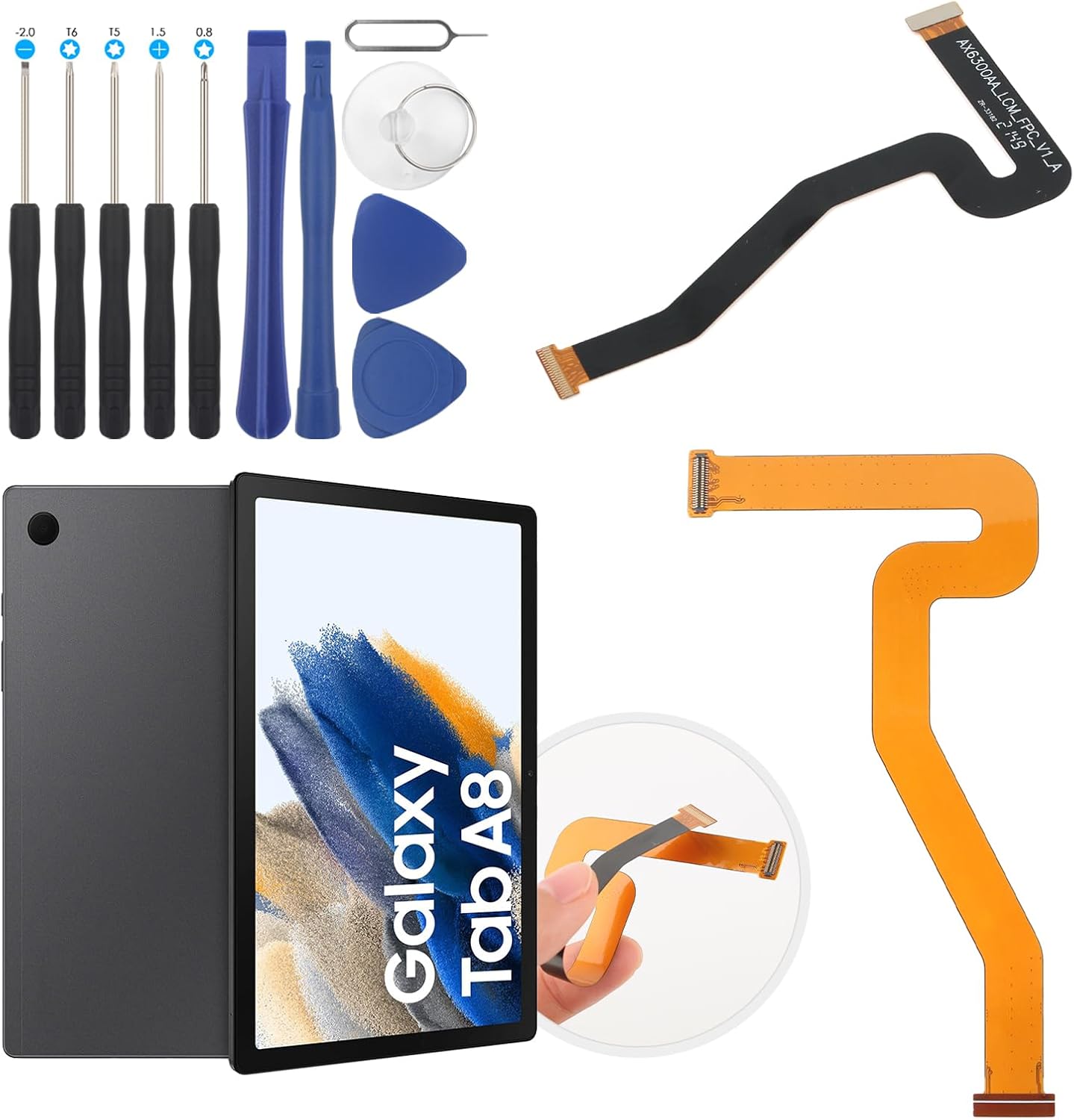 LCD Display Screen Flex Cable for Samsung Galaxy Tab A8 10.5 2021 Motherboard Mainboard Connector Flex Cable Ribbon X200 X205 Accessories Replacement with Repair Tools