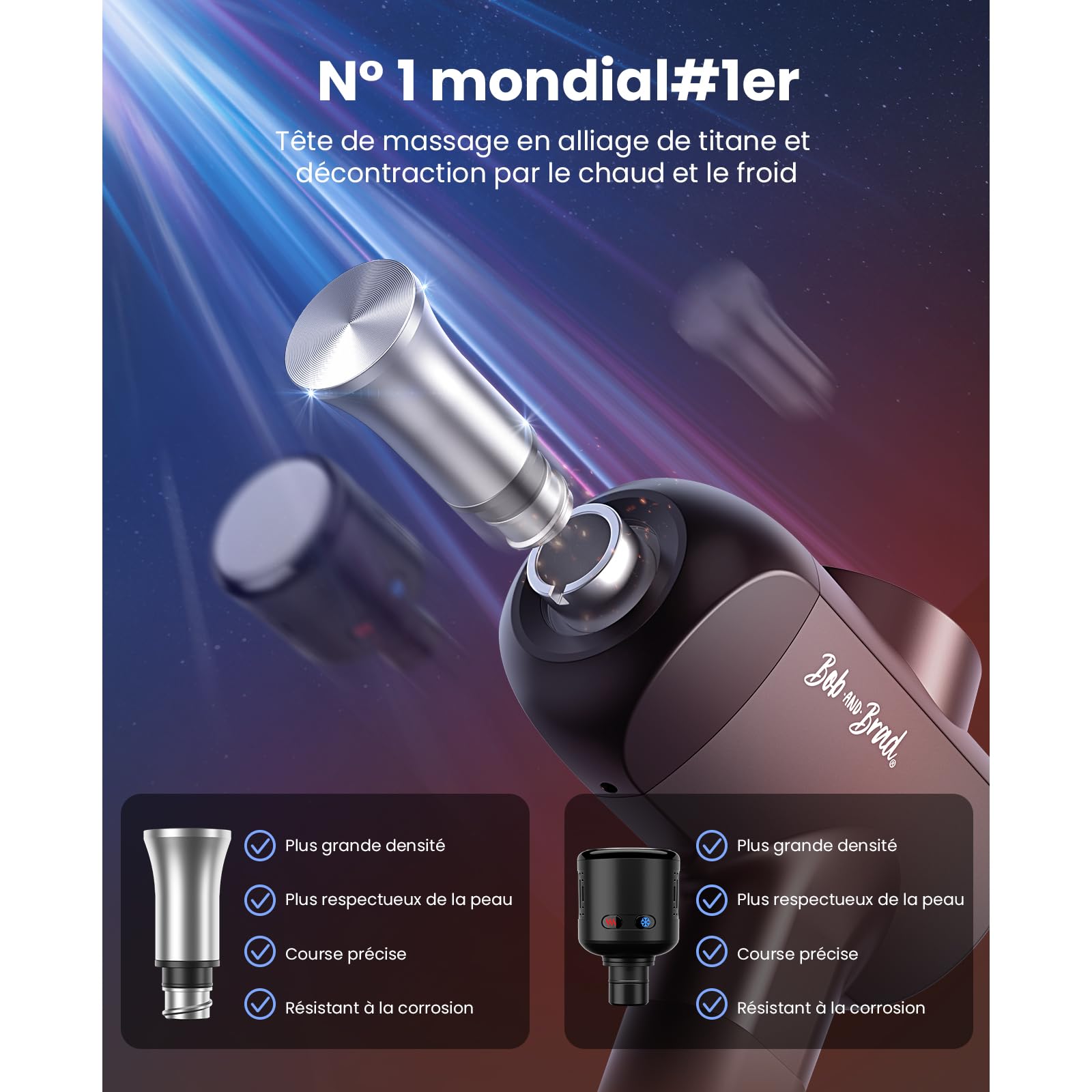 Bob and Brad X6 Pro Max Pistolet de Massage avec Tête Métal Chaud/Froid, Pistolet Massage Musculaire Professionnel pour Dos et Corps, Cadeau Homme Femme Anniversaire Fête des Pères