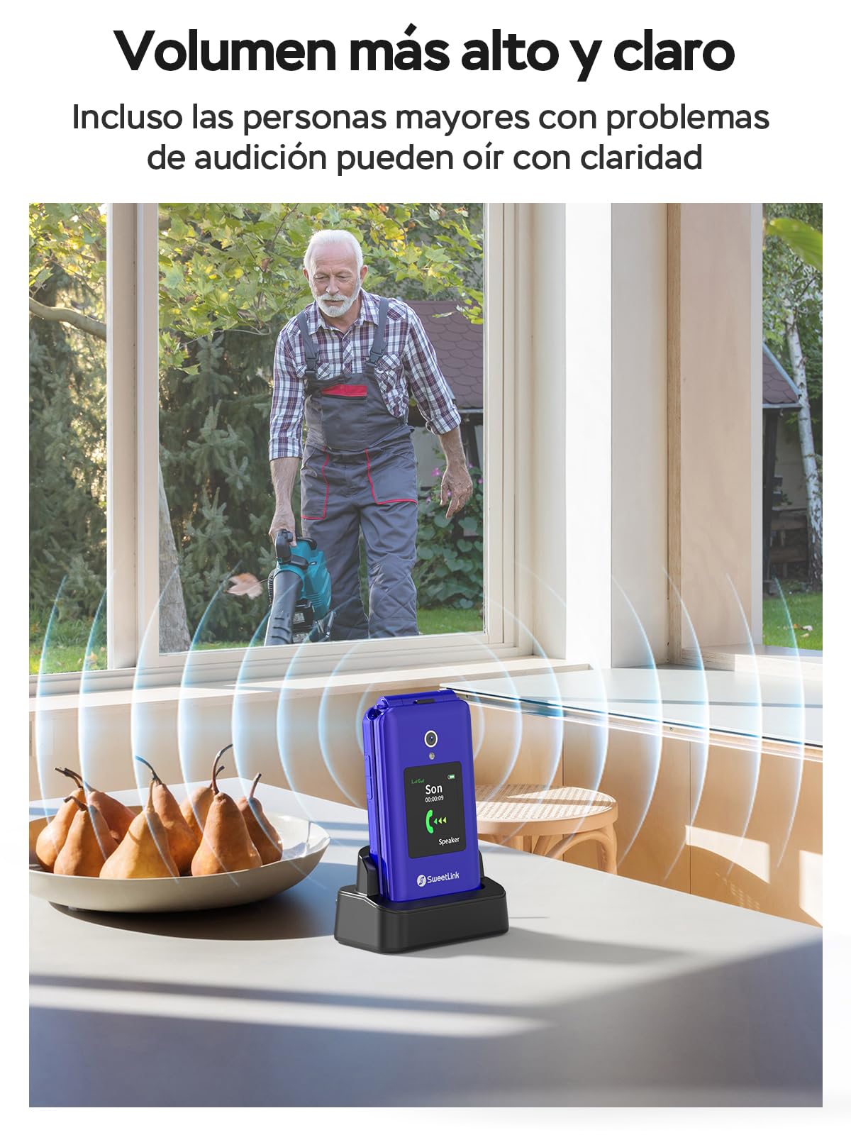 SweetLink F4 Plus 4G - Teléfono Móvil para Personas Mayores con Tapa, Teclas Grandes y Pantalla de 2,8”, Batería 1400mAh, Botón SOS, Contacto con Foto, Base de Carga USB-C, Doble Nano SIM, Azul