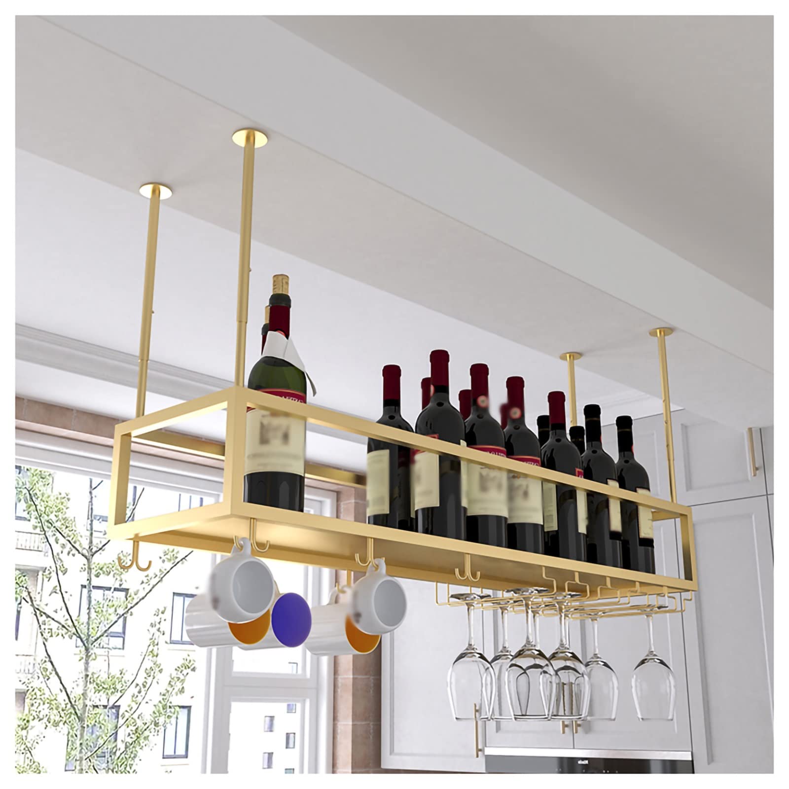 Support à verres à vin suspendu au plafond idéal pour créer une ambiance bar