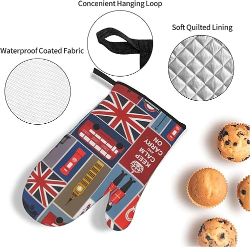 Miniatura 5 de England Symbols - Juego de manoplas de horno y soportes para ollas, duraderos, impermeables, aislados y fáciles de limpiar para cocina