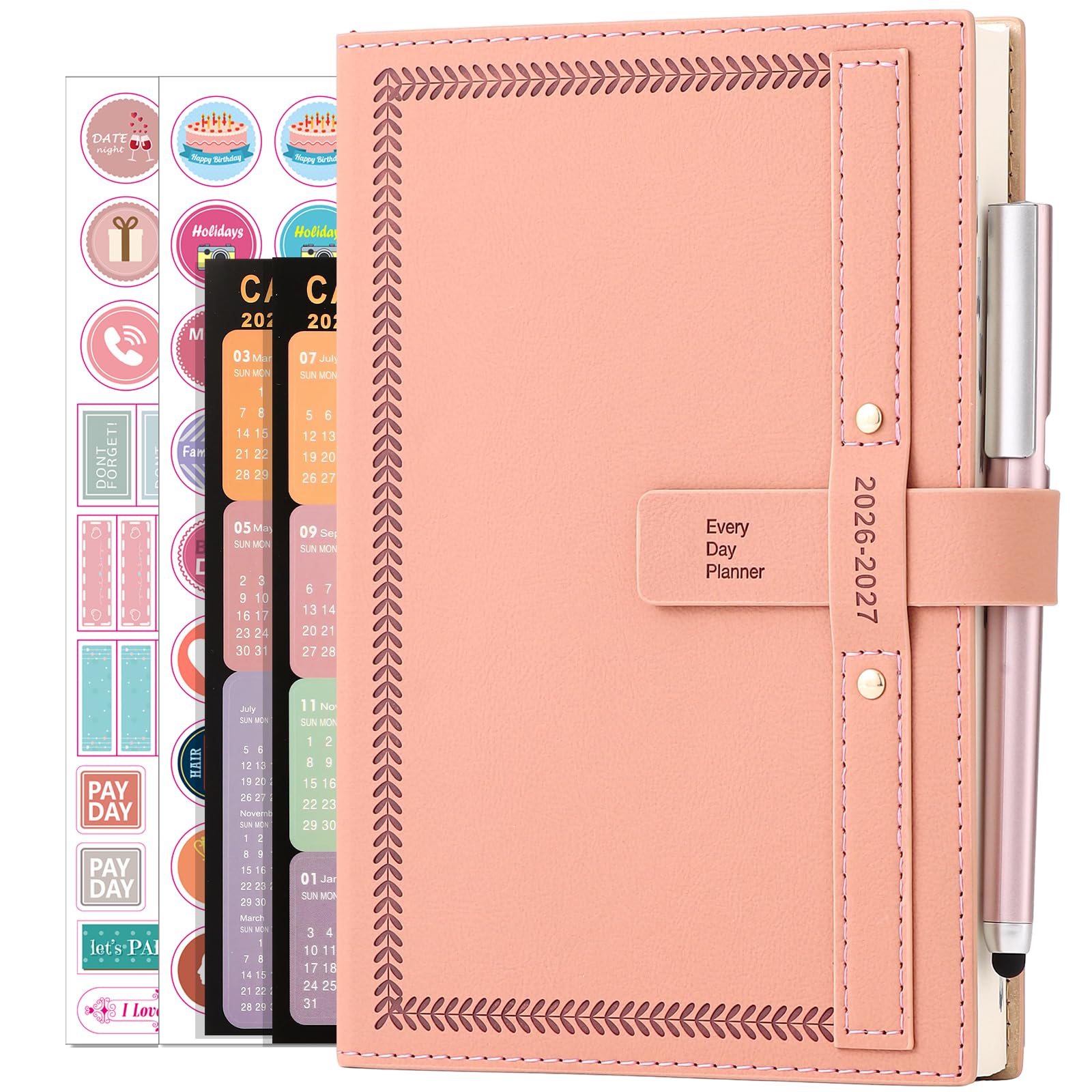 2026-2027 Diary A5 Page a Day Mid Year Planner, Diary 2026-2027 from Jul 2026 to Jun 2027, Daily Monthly Planner with Calendar, Pen, Pen Holder, Month Tabs, inner Pocket (Pink)