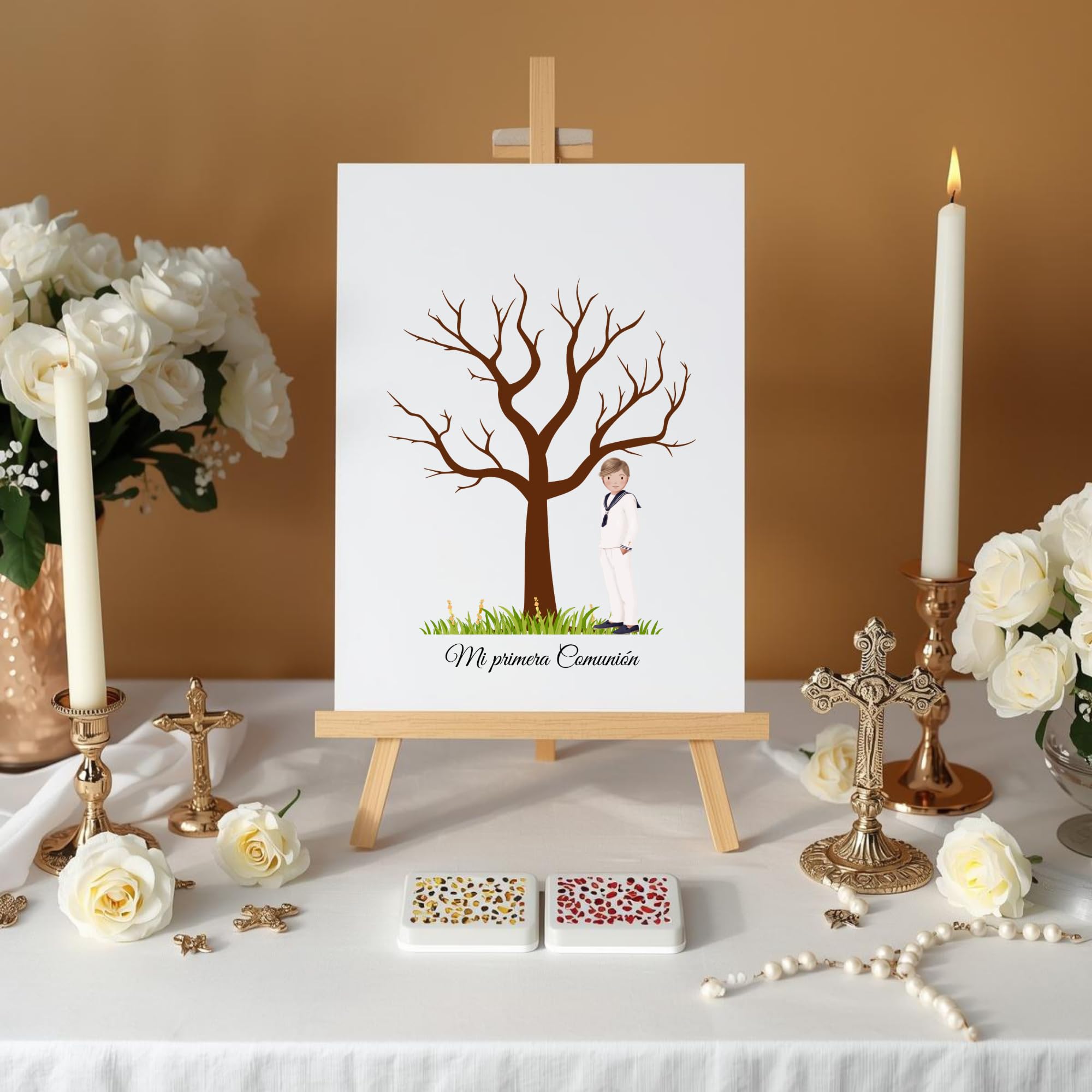 Eedama Decor Árbol de Huellas Comunión Niño Moreno – Lámina A3 con 2 Tintas incluídas (aleatorias) – Recuerdo Original para Invitados – Decoración de Primera Comunión — view 15