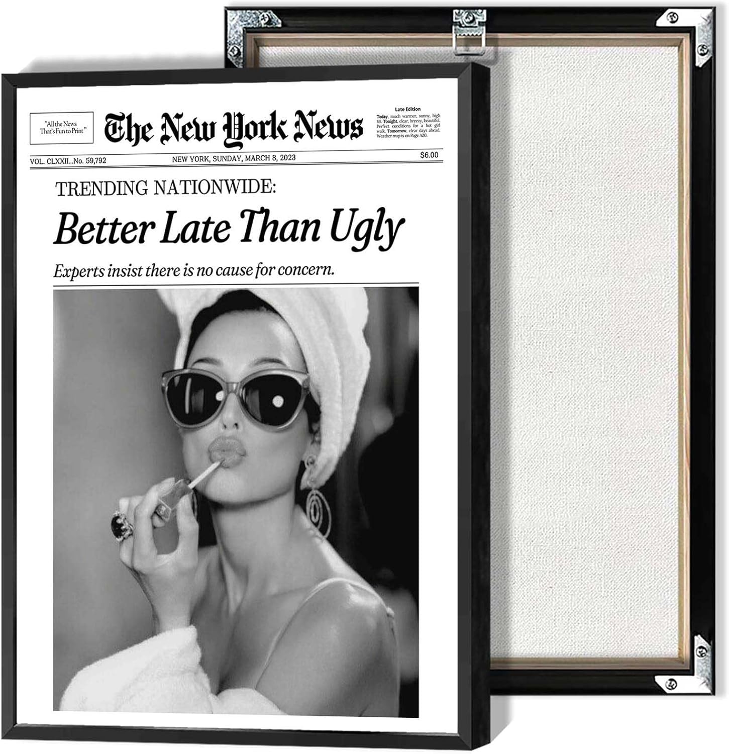 Póster de periódico en blanco y negro Better Late Than Ugly Funky New York Trends Feminista, decoración de pared de Audrey Hepburn, impresiones de