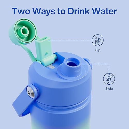 Miniatura 864 de ENCOOL Botella de agua aislada con popote, de acero inoxidable, a prueba de fugas, sin BPA, al vacío de doble pared que se mantiene fría durante 24