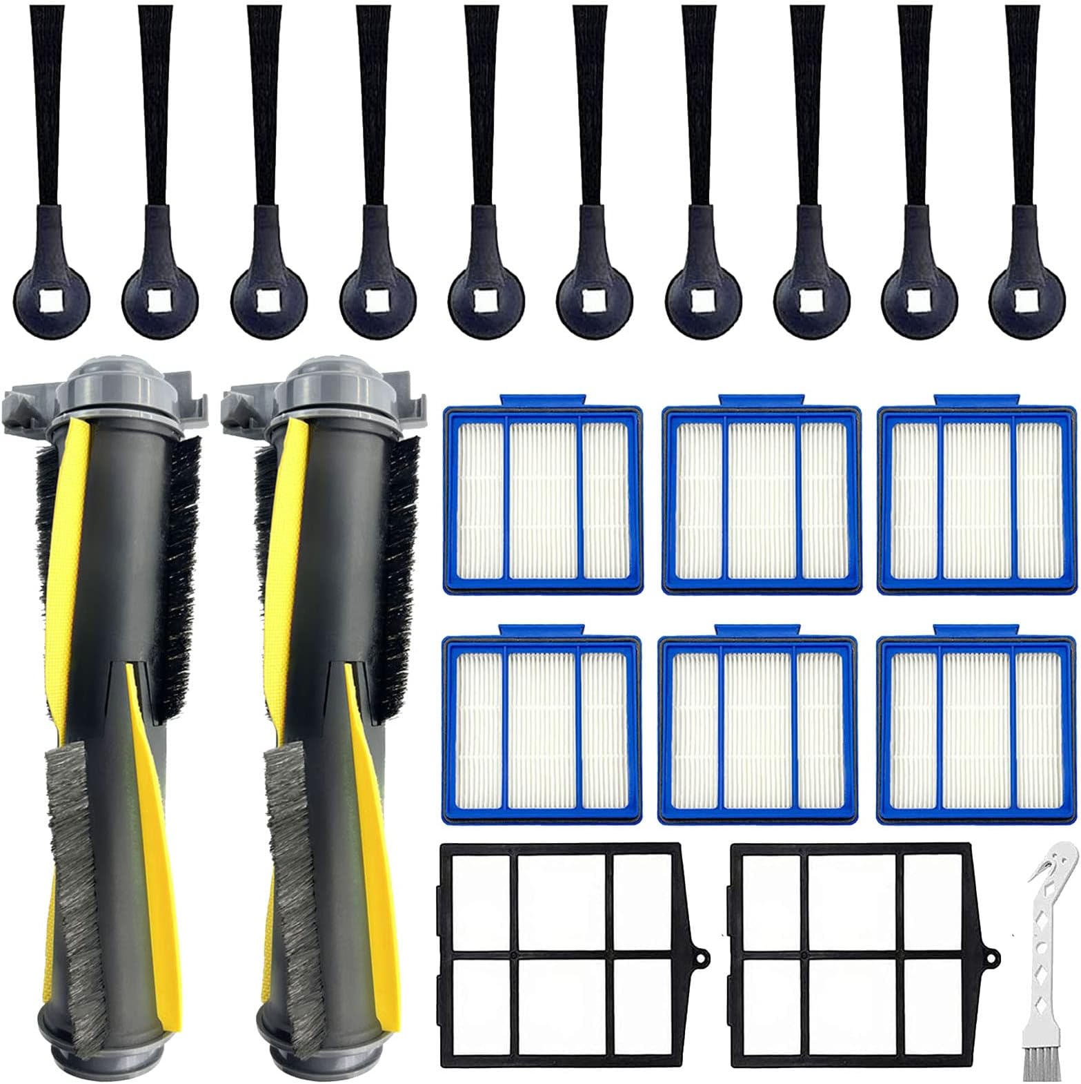 Tivcroxs Accessories Kit for Shark IQ RV1001AE RV1000 RV1001 AV970 AV993 RV912S AV1002AE UR1000SR QR1000SB UR1005AE AV1102ARUS Robot Vacuum Cleaner,2 Main Brush,6 Filters,10 Side Brushes,2 Pre Filter