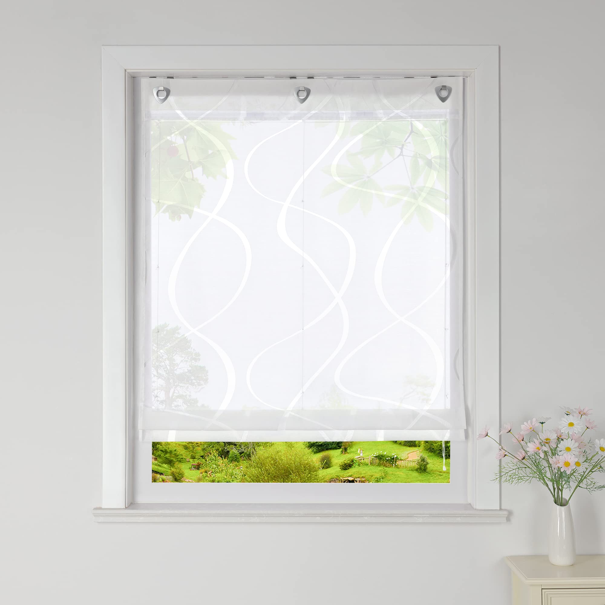 Heichkell Tenda a pacchetto con occhielli, trasparente, senza fori, moderna, colore bianco, larghezza 80 x 140 cm