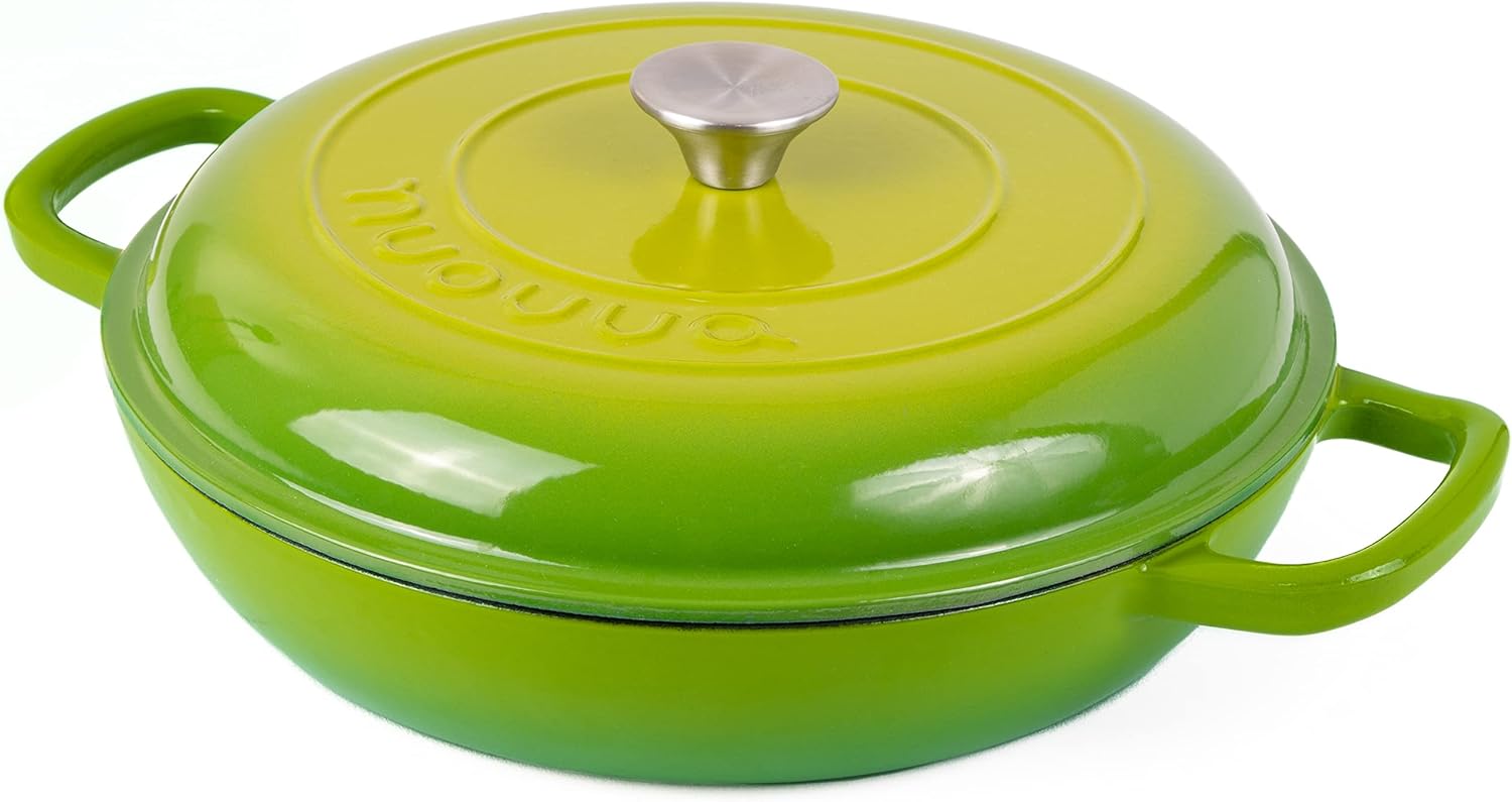 Shallow Cast Iron Casserole with Lid Non Stick Dutch Oven Pot, Oven