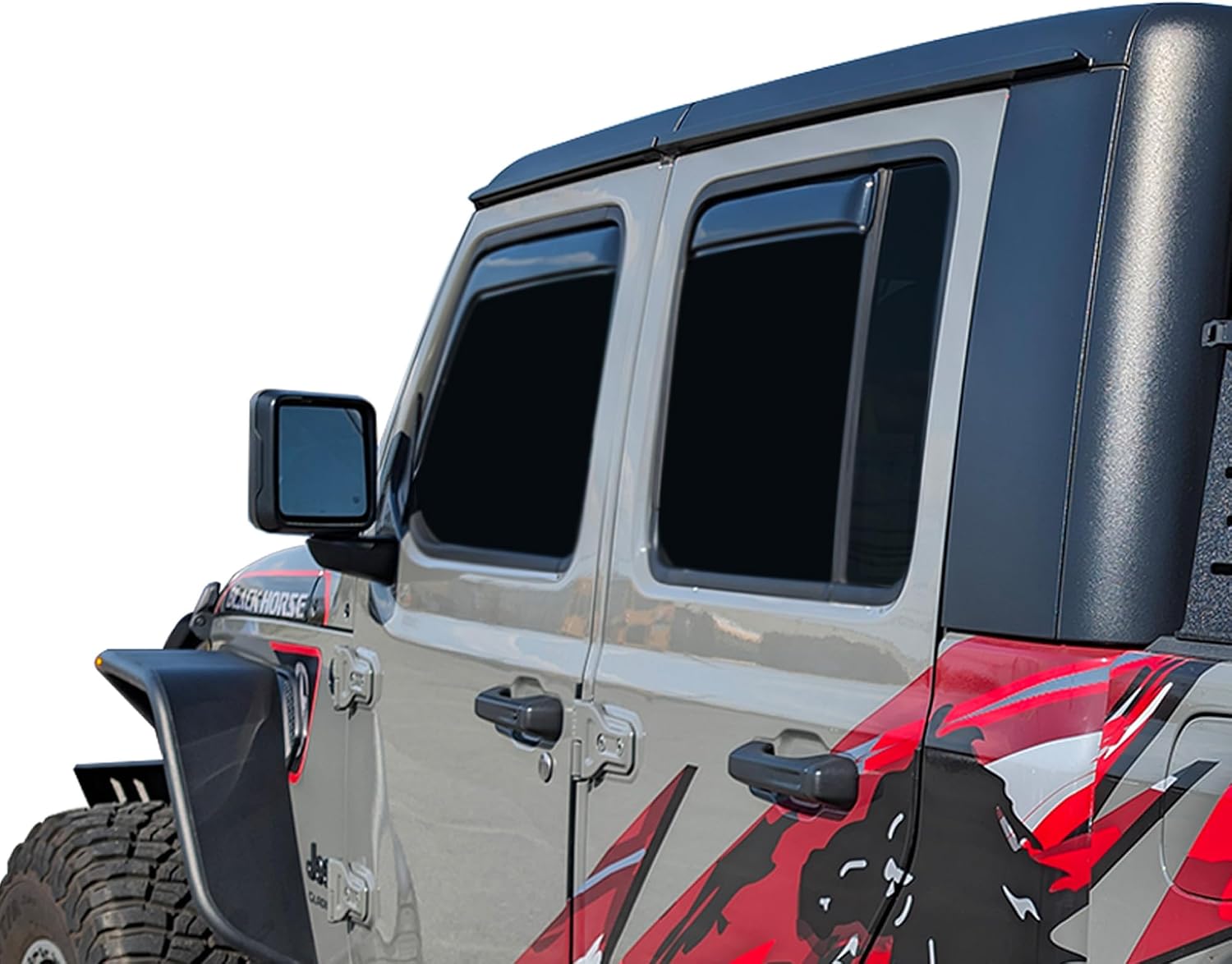 Black Horse Off Road [BHOR in Channel Rain Guards/Wind Deflectors Compatible with 2018-2024 Jeep Wrangler Smoke 4 PCs - 1494811IN