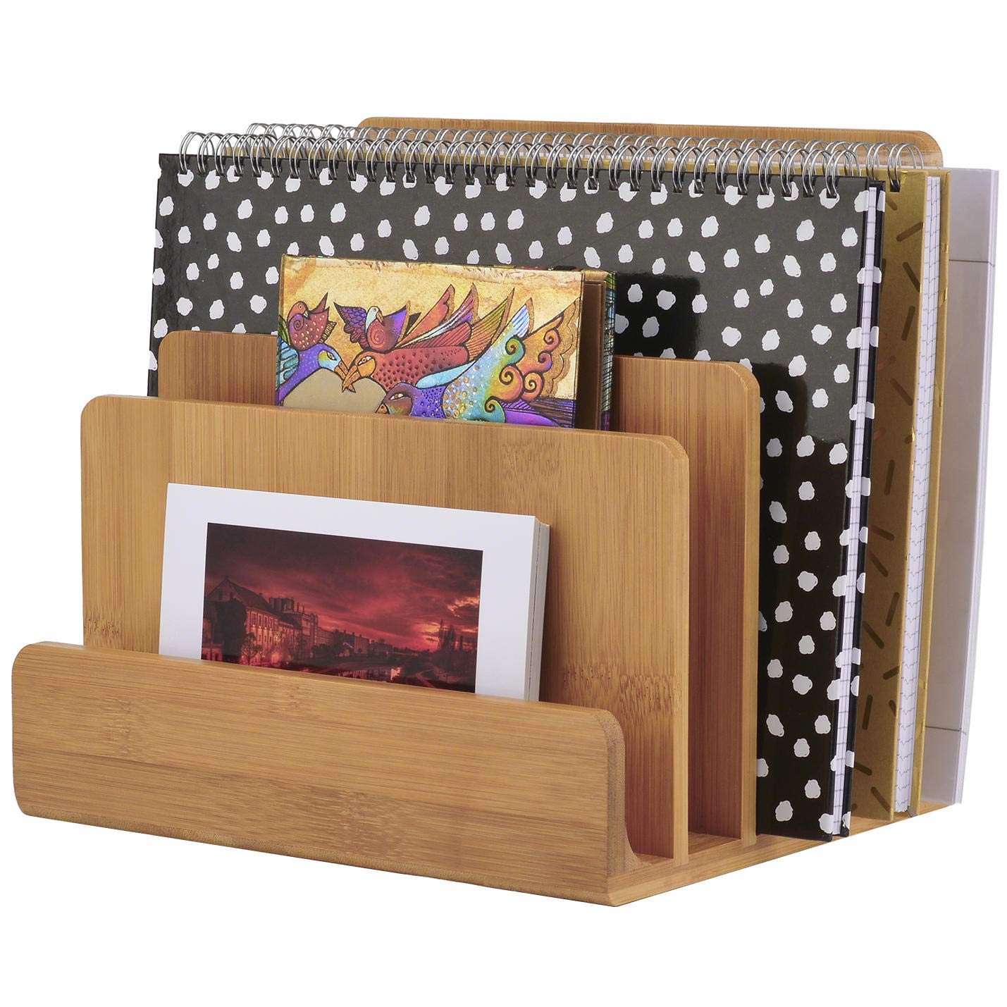 Dimono® Porte-revues et porte-documents Organisateur de bureau en bambou ; porte-documents, porte-courrier, casiers à papier Porte-revues pour la maison, le bureau, le cabinet médical
