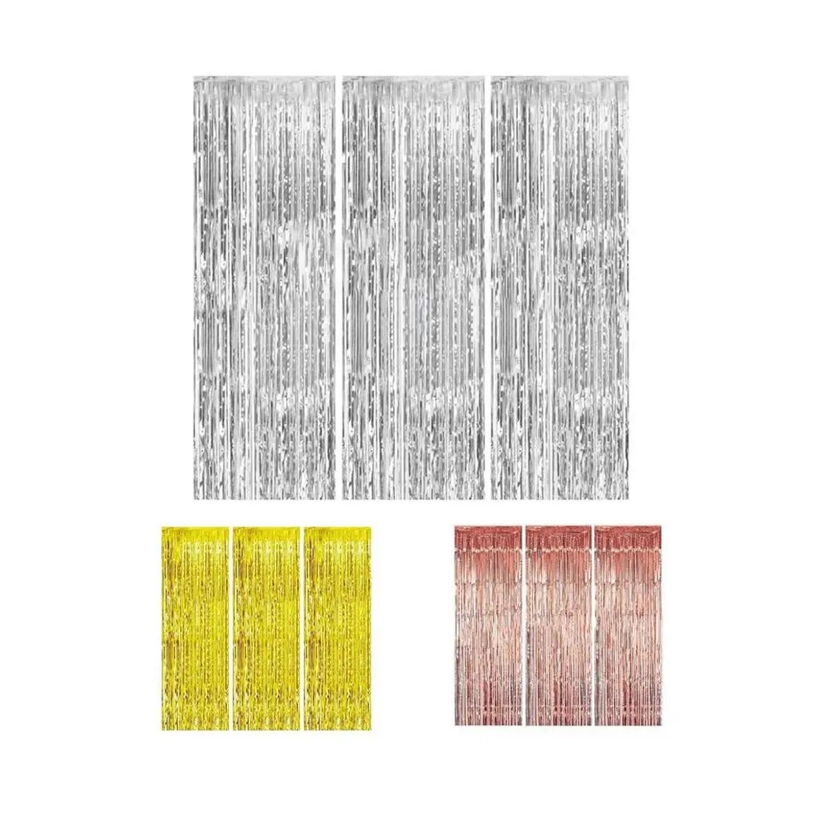 Rideau Métallique Tinsel Lot de 2 Toiles de Fond en guirlandes de 3,3 x 6,6 Pieds, Rideau de Fond à Pompons en Feuille d'or pailleté, décorations à Rayures for fête d'anniversaire(Silver)