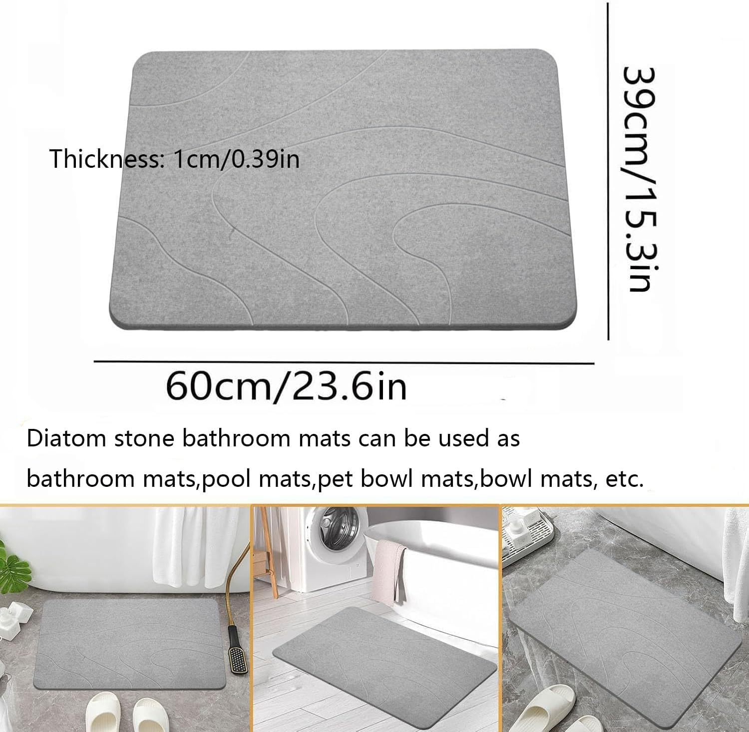 MORANDI Stone Bath Mat 2 Pack, Tub & Bath Diatomaceous Earth Mat - Super Absorbent Non-Slip Fast-Drying Shower Mat, Bath & Kitchen Mat, Easy to Clean (Light Gray 2)