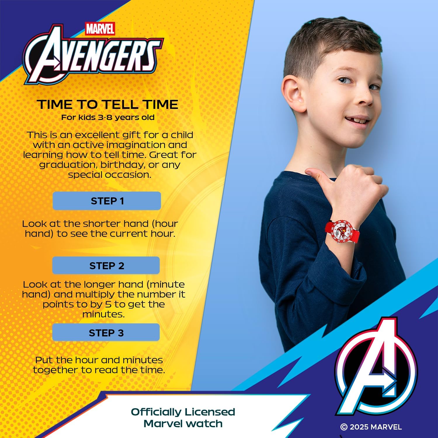 Marvel Kids' Bezel Stainless Steel Time Teacher Analog Nylon Strap Watch - Image 5