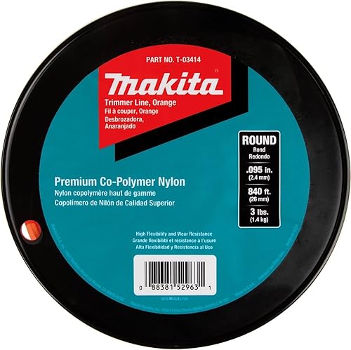 Miniatura 2 de Makita T-03414 Línea de recortadora redonda, 0.095 pulgadas, naranja, 840 pies, 3 libras.