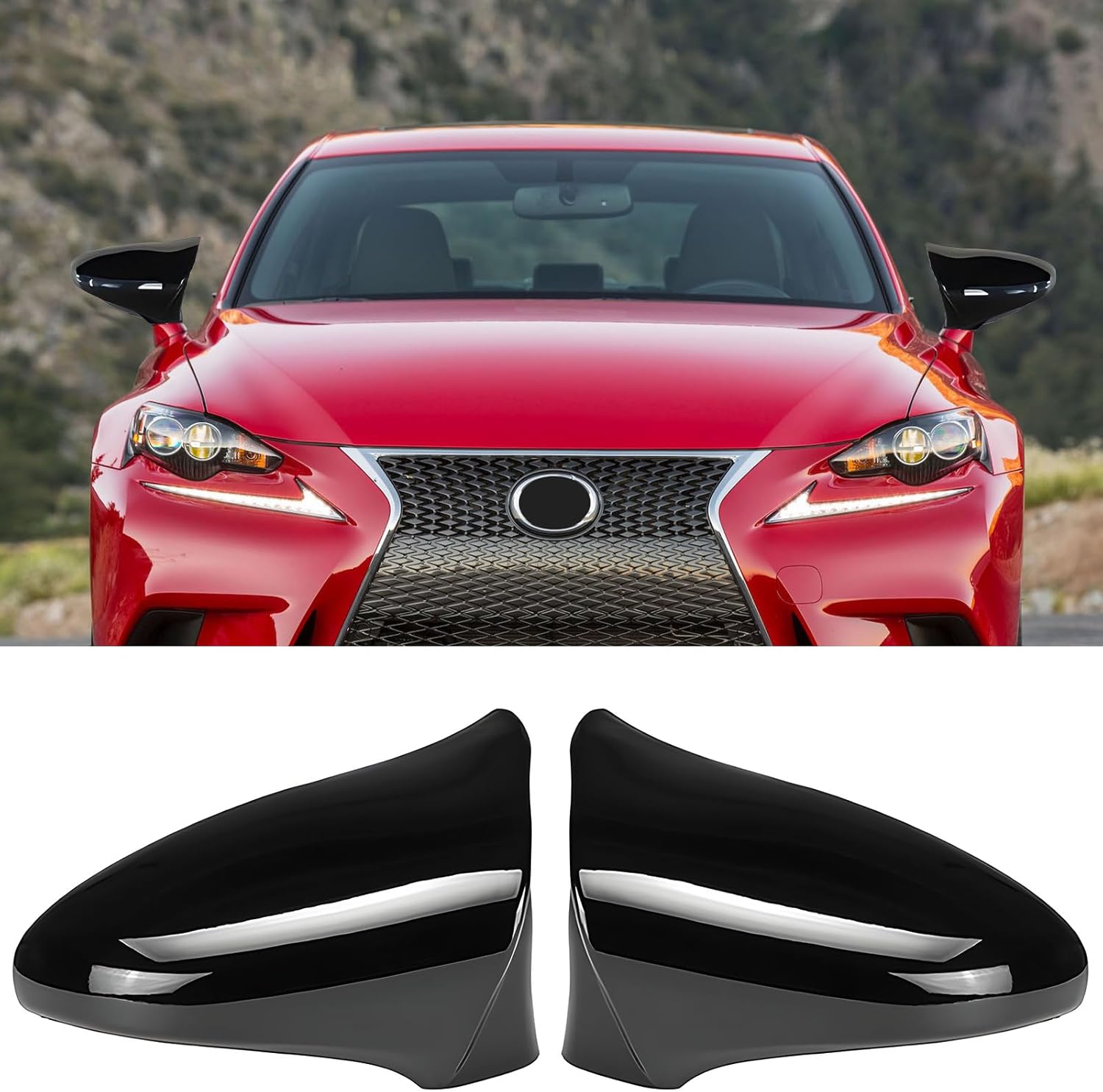 2Pcs Side Mirror Caps Compatible with Lexus IS GS CT LS ES RC F-Sport 2013-2020, Door Rearview Mirror Cover Trims Exterior Decoration Accessories (Glossy Black)