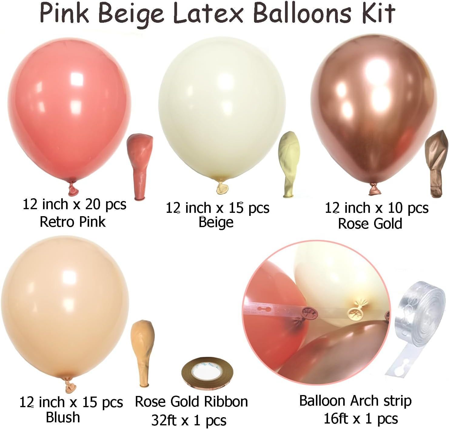 Retro Blush Pink Latex Balloons, 60Pcs 12Inch Dusty Pink Metallic Chrome Rose Gold Balloons Beige Blush Latex Balloons Designed for Wedding Anniversary Celebrations, Events Decoration Adult Occasions