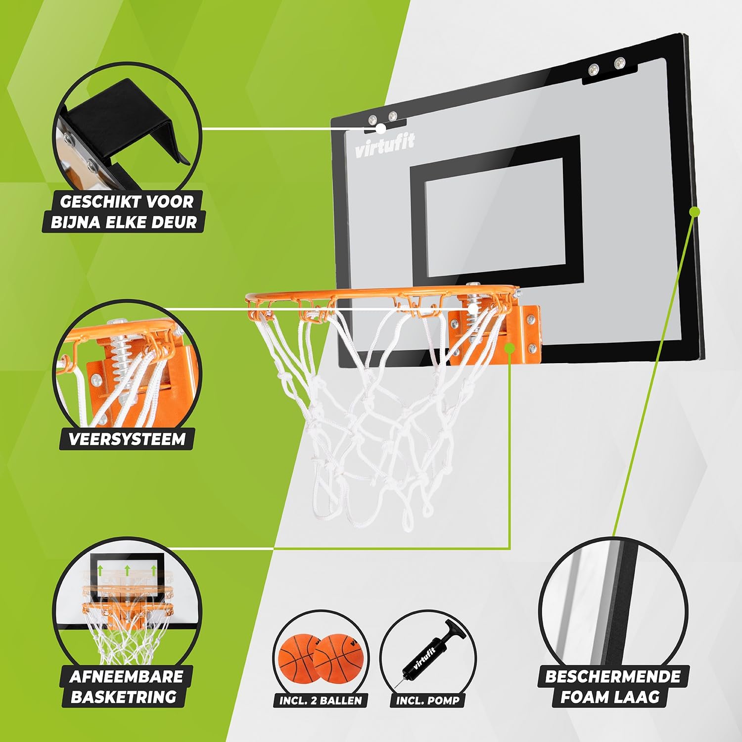 VirtuFit Pro Mini Baloncesto con 2 Bolas y Bomba - Negro
