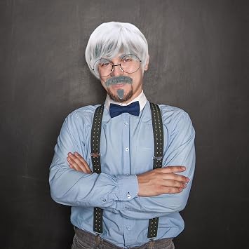 MIVAIUN 7 Stück Opa Perücken Set Alter Mann Perücke Herren Perücke Künstlicher Bart Augenbrauen Perückenkappe Brille Mann Kostüm Perücke Opa Kostüm Zubehör für Karneval Cosplay Party(7 Stück)