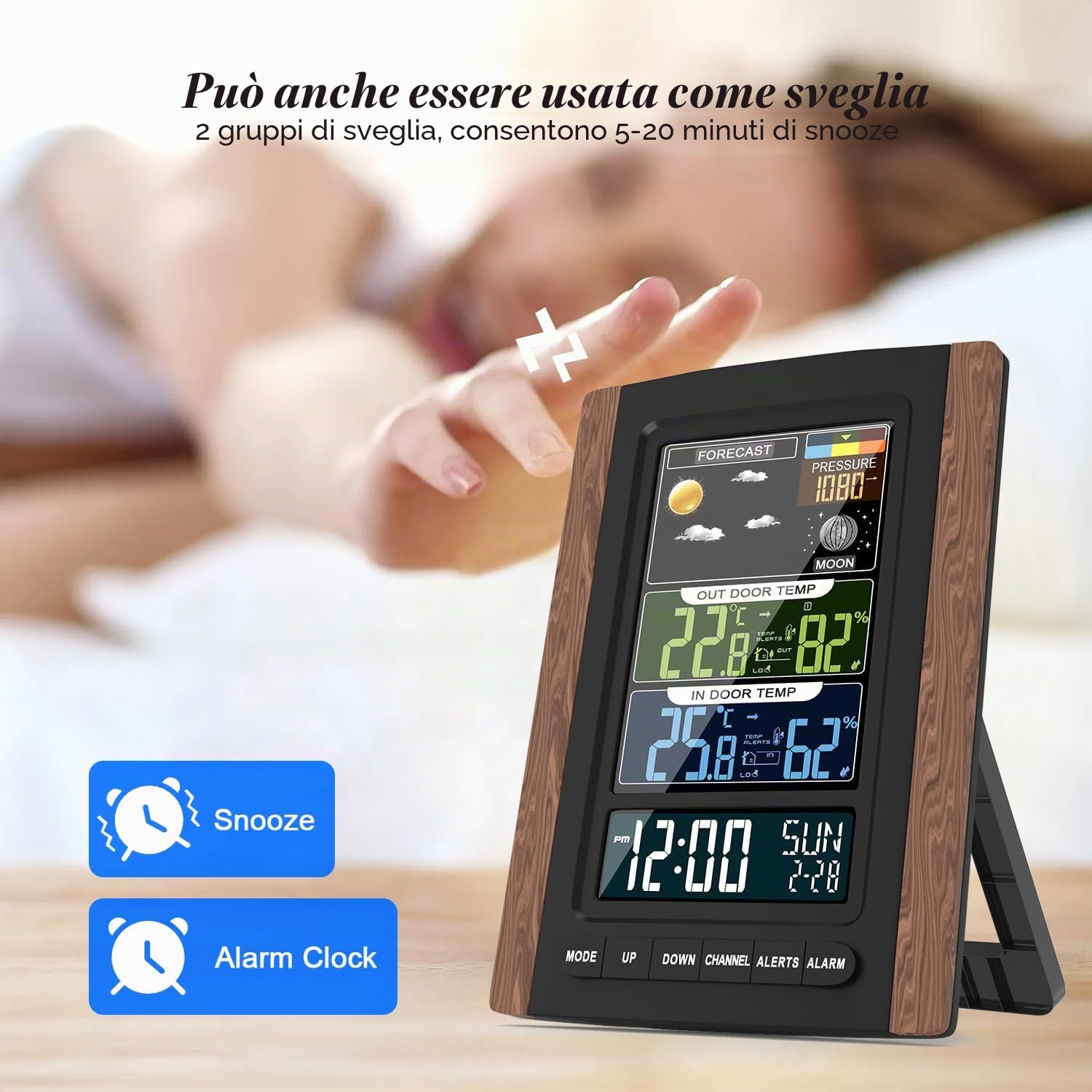 HAPPYMATE Stazione Meteorologica a Colori con Sensore da Esterno,Termometro Lgrometro da Interno e Da Esterno con Ampio Display,Temperatura,Umidità,Previsioni del Tempo,Fasi Lunari e Barometriche
