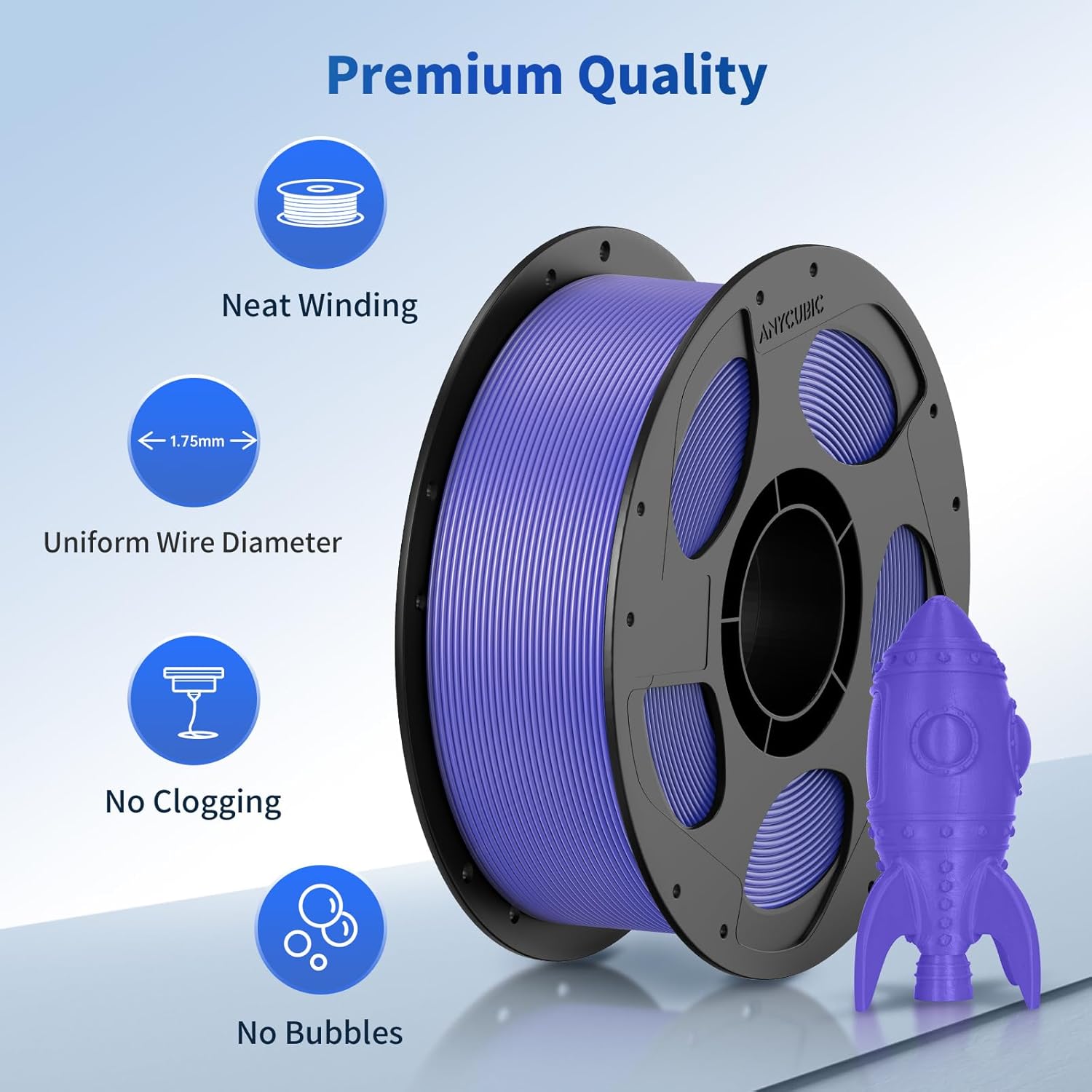 ANYCUBIC PLA 3D Printer Filament, 3D Printing PLA Filament 1.75mm Dimensional Accuracy +/- 0.02mm, 1KG Reusable Spool (2.2 lbs), Purple - Image 2
