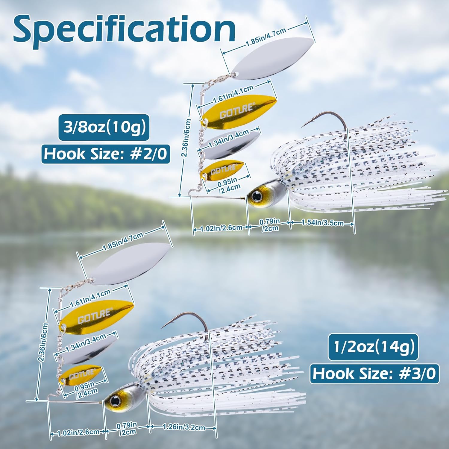 Goture Spinner Baits, Hard Metal Spinnerbaits Kit with 4 Spinner Blades, Spare Skirts Replacement, Buzzbait Spinnerbaits Fishing Lures for Bass Trout Pike Salmon Walleye Freshwater Saltwater