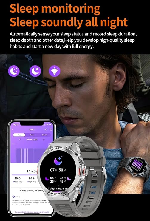 SENBONO H89 G-Sport Waterproof Smart Watch, 1.46 HD Touchscreen, Fitness Tracker with Heart Rate Monitor, Multi-Sport Modes, 350mAh Battery, Black