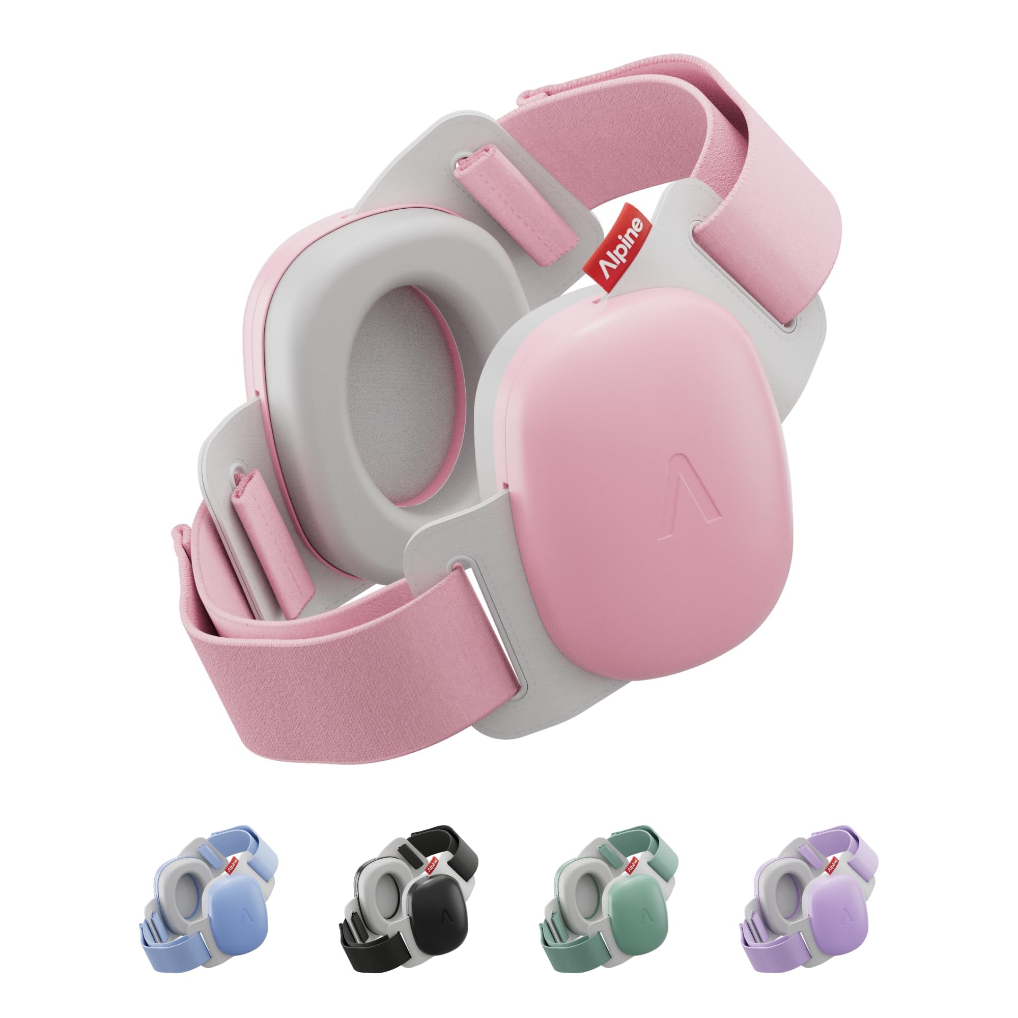 AlpineMuffy Baby Comfort - Protects Hearing for Babies and Toddlers - CE & ANSI Certified - Unique Headband for Safe fit & Comfort - Multi-adjustable for Ages 3-48 Months - 24dB Sound Reduction, Pink