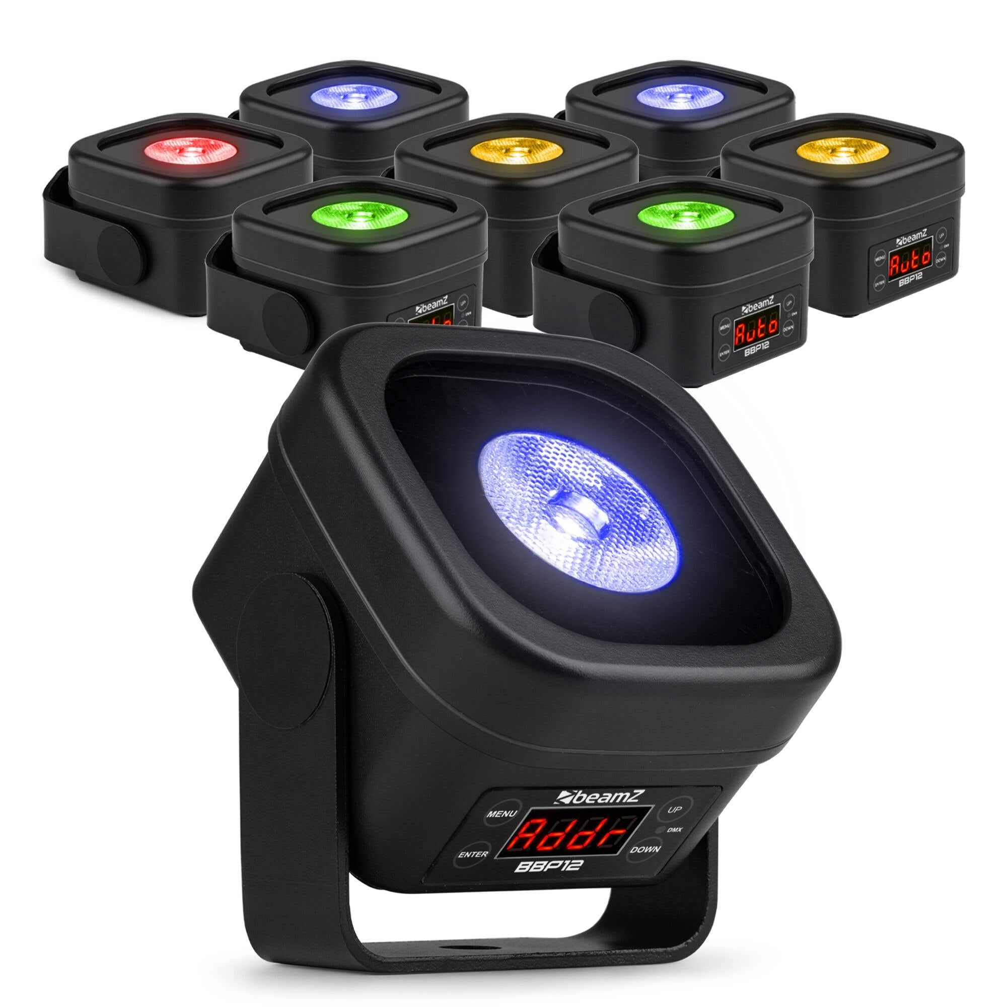 BeamZ BBP12 Akku Uplight Spot 8er Set - 12 Watt LED Par Strahler Outdoor, 13h Akkulaufzeit, IP65, Magnet Clip, Bühnenbeleuchtung, Dimmer, Stroboskop, DMX & Automodi, Bühnenlicht inkl. Fernbedienung