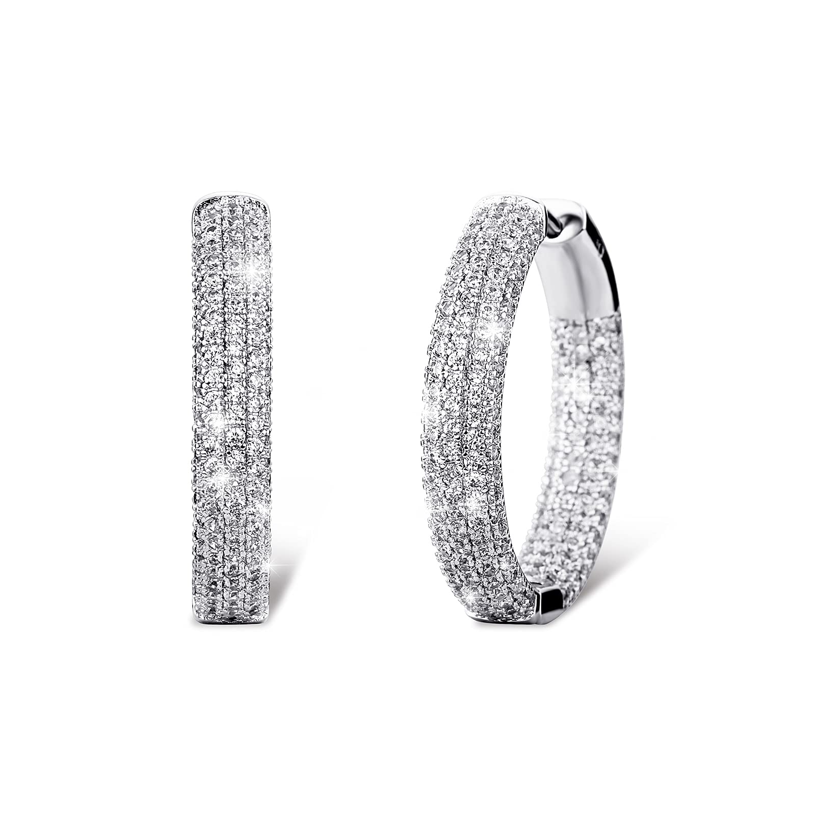 TOPGRILLZ Iced Out Hoop Earrings Cubic Zirconia Huggie Cartilage Cuff Hypoallergenic 14K Gold Plated Luxury Fashion Round Circle Earrings For Men Women