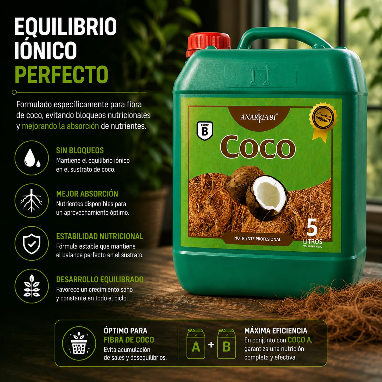 COCO B 10 L – Fertilizante Base Coco Parte B Nutrición Mineral A+B para Floración Plantas Cultivo en Fibra de Coco Interior y Exterior - Anarkia81
