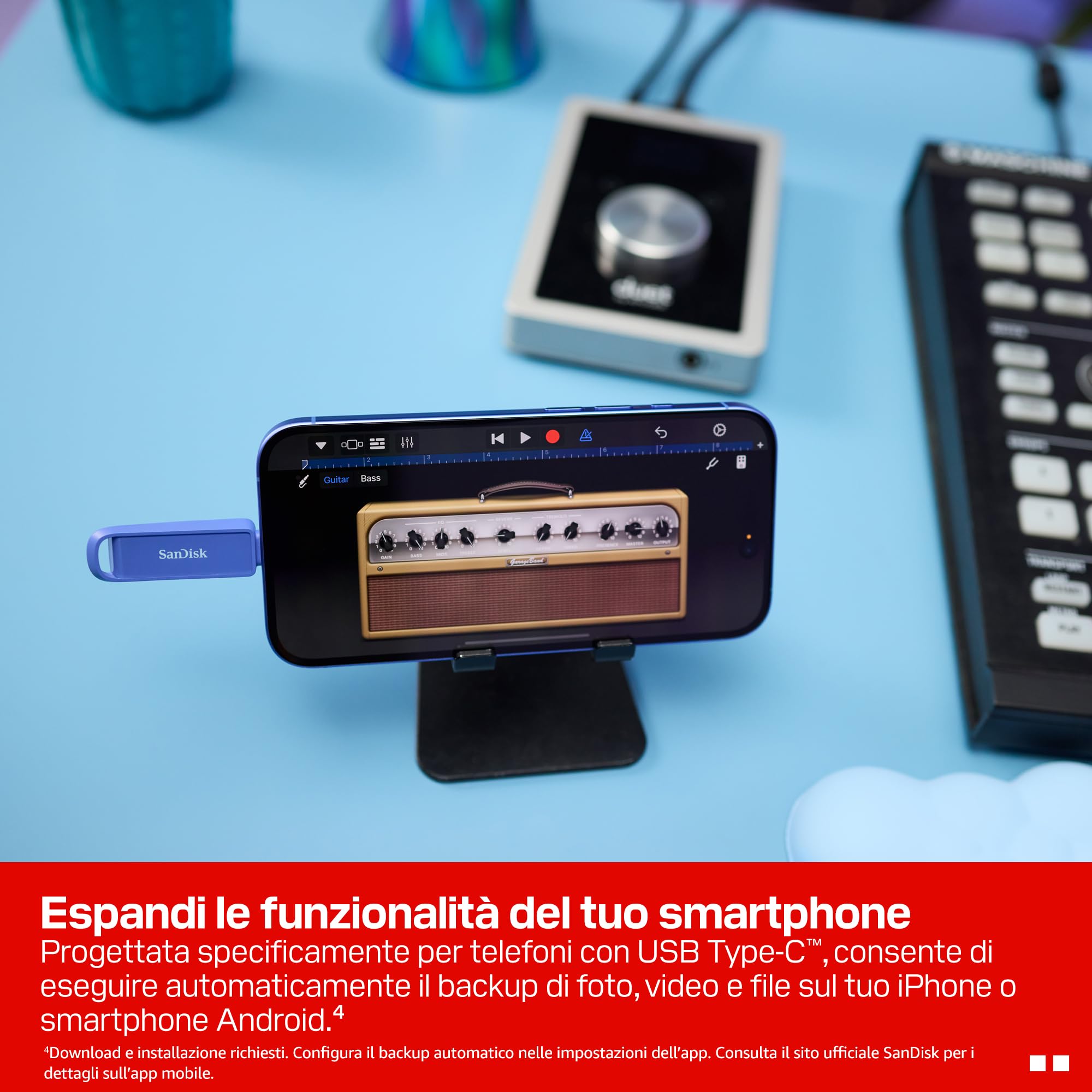 SANDISK Unità per telefono con USB Type-C 1 TB (per smartphone, tablet e computer, velocità fino a 150 MB/s, backup automatic, recupero dati) - Maritime Blue