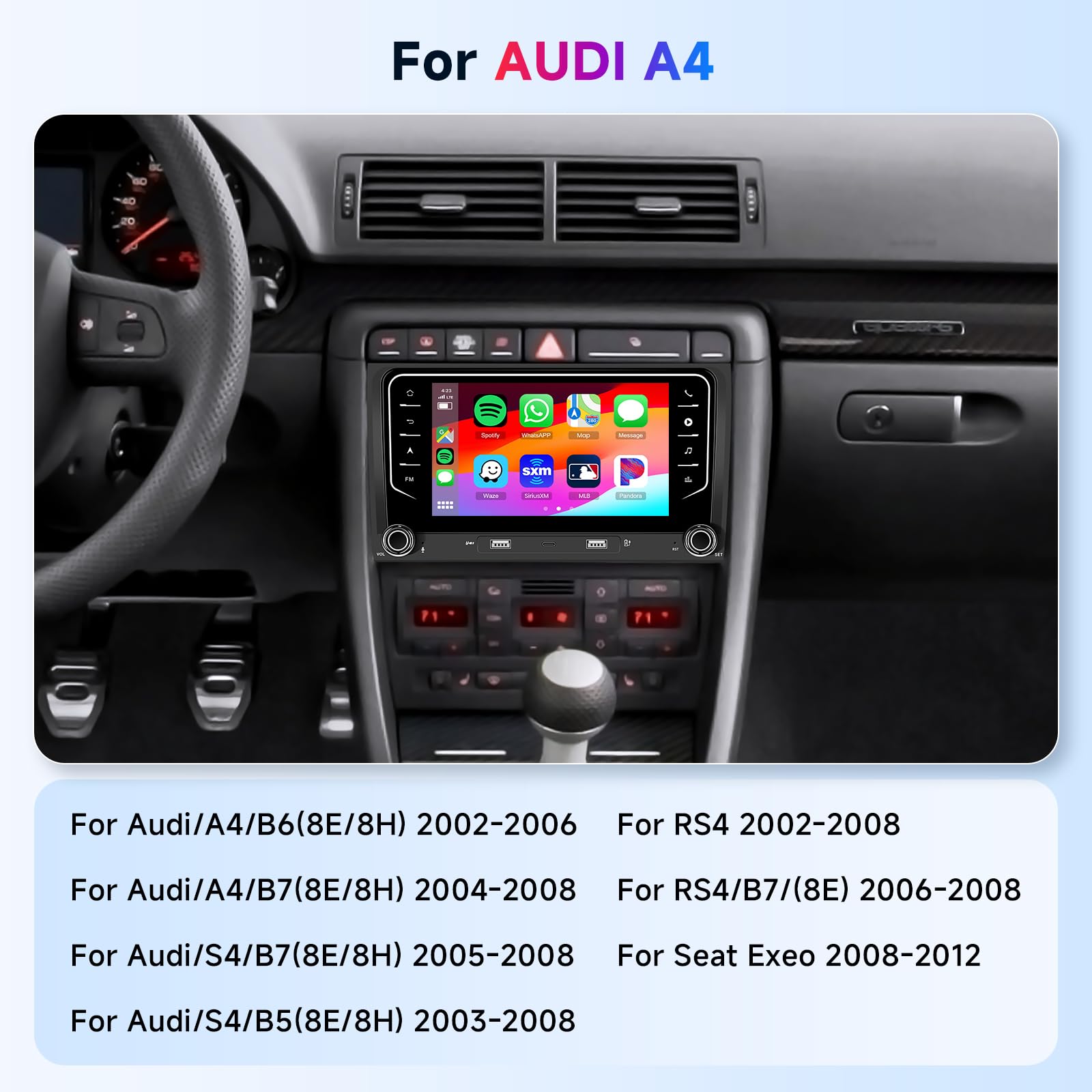 Hodozzy 2GB+64GB Android Autoradio per Audi A4 S4 RS4 B5 B6 B7 Seat Exeo con Wireless Carplay Android Auto, 7 Pollici Touchscreen Stereo 2 Din Schermo con GPS Wifi Bluetooth DSP FM/RDS con Telecamera