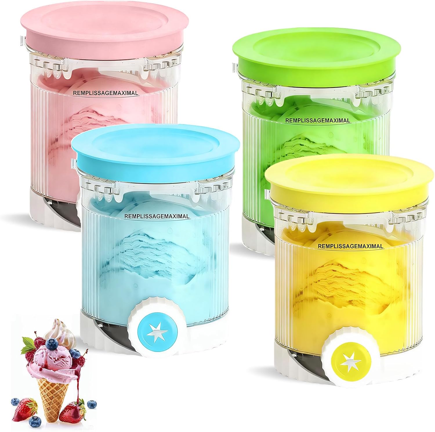 Xylota 4 sztuki naczyń do Ninja Swirl Creami Deluxe, 480 ml pojemniki na lody z kolorowymi pokrywkami, kompatybilne z Ninja Creami NC701 i NC700 serii, wolne od BPA i odporne na mycie w zmywarce