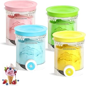 Xylota Pack of 4 for Ninja Swirl Creami Deluxe Containers 480 ml Ice Containers with Coloured Lids Compatible with Ninja Creami NC701 & NC700 Series BPA Free & Dishwasher Safe