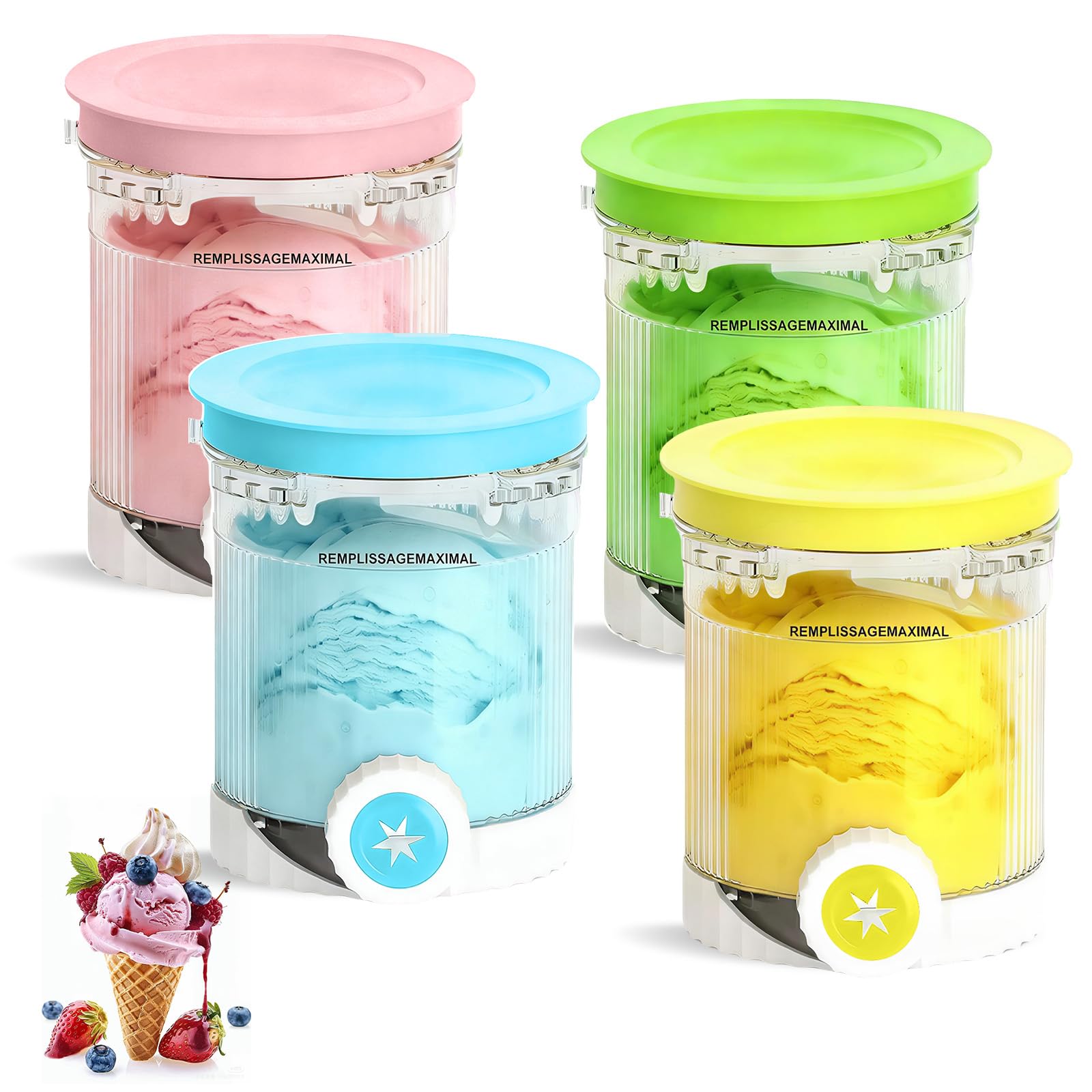 Xylota 4 sztuki naczyń do Ninja Swirl Creami Deluxe, 480 ml pojemniki na lody z kolorowymi pokrywkami, kompatybilne z Ninja Creami NC701 i NC700 serii, wolne od BPA i odporne na mycie w zmywarce
