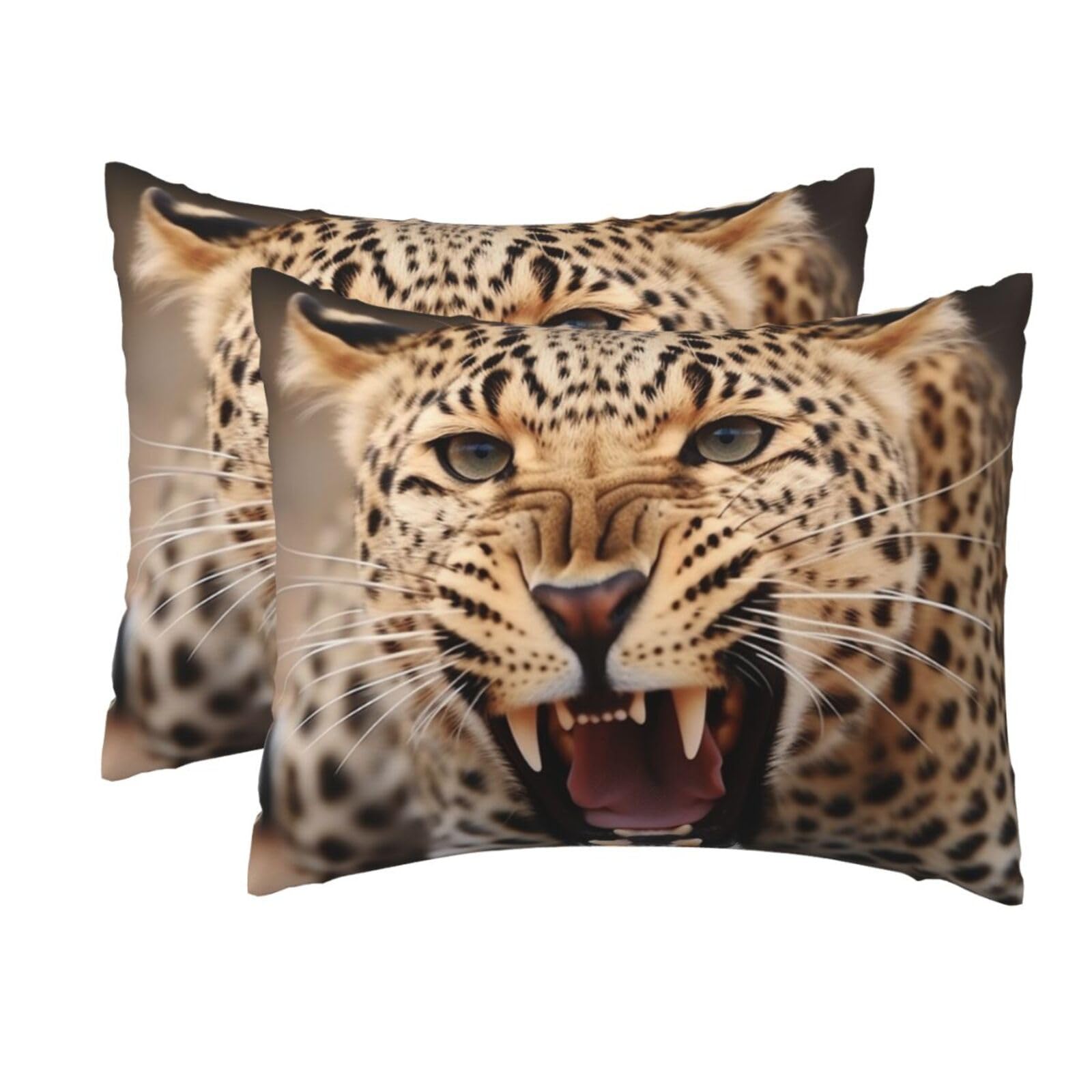 2 Pack Standard Size Pillow Cases for Hair and Skin Soft Breathable Pillow Case Covers with Hidden Zipper Leopard Roars Cool Animal Pillowcase 20x26 Inches Pillow Cover for Sleeping Gift