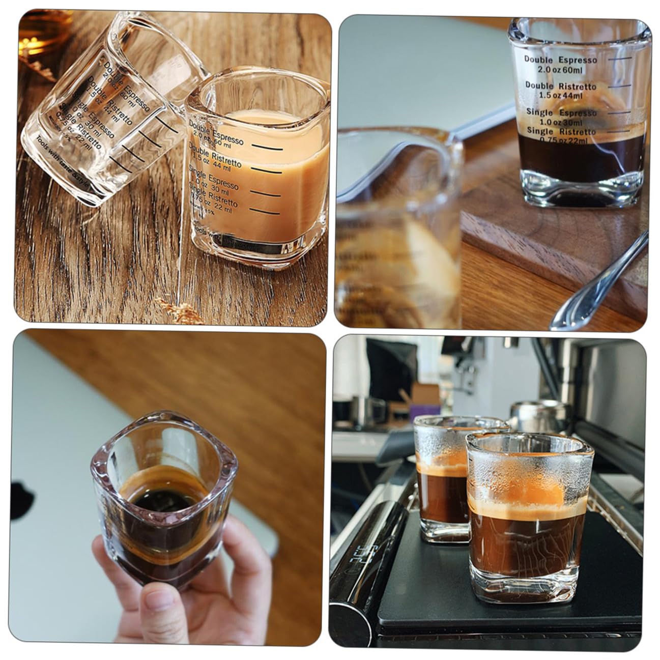 Lurrose 6 Stück Espressotassen aus Borosilikatglas mit Skala 60 ml Messbecher für Kaffee und Tee Hitzebeständig Kreatives Design für Zuhause und Schule