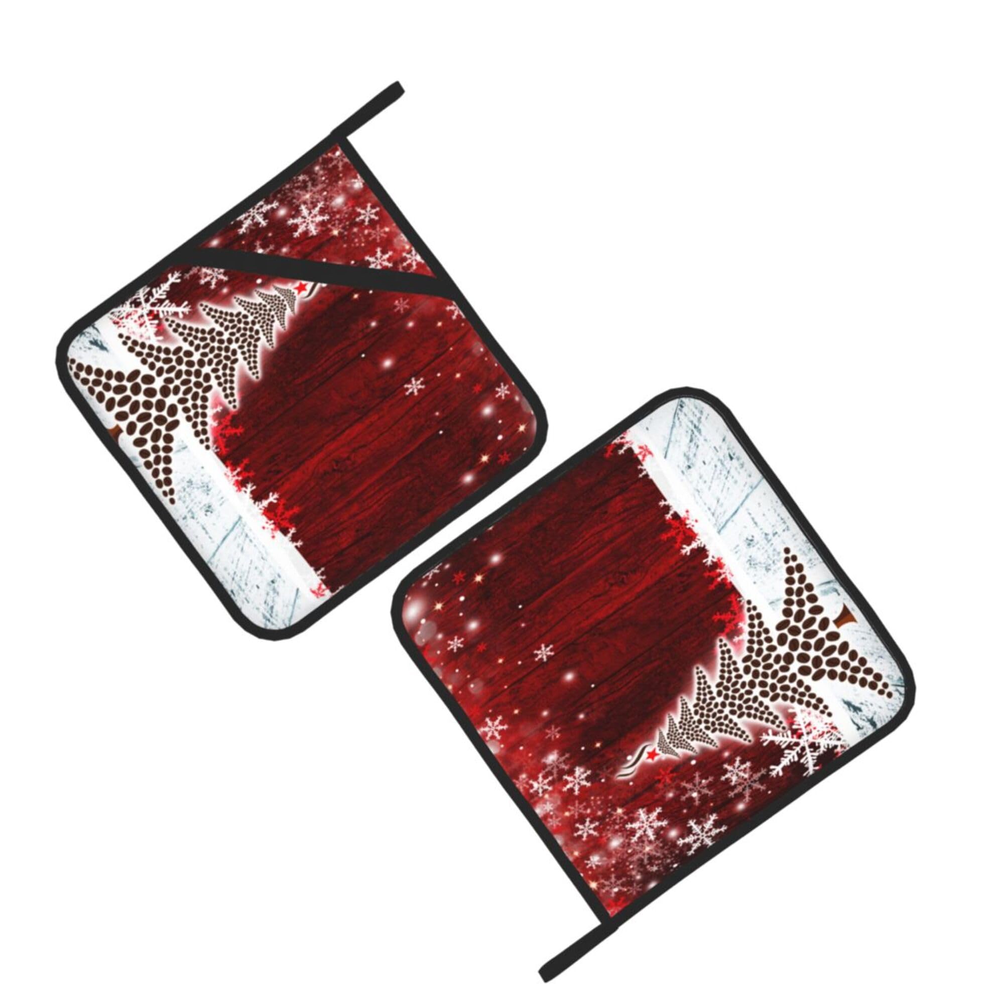 Merry Christmas Pot Holders with Hanging Loops,Christmas Tree Red Hot Pads Heat Resistant Countertop, Contry Winter Potholder Set for Kitchen Baking Chef Barbeque,Square,2 Pack